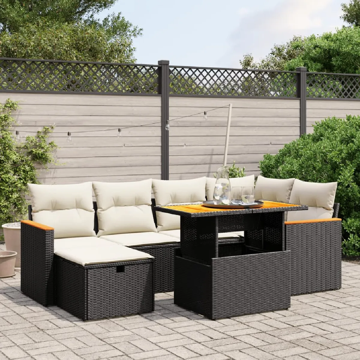 Vidaxl Noir Salon De Jardin 7 Pcs
