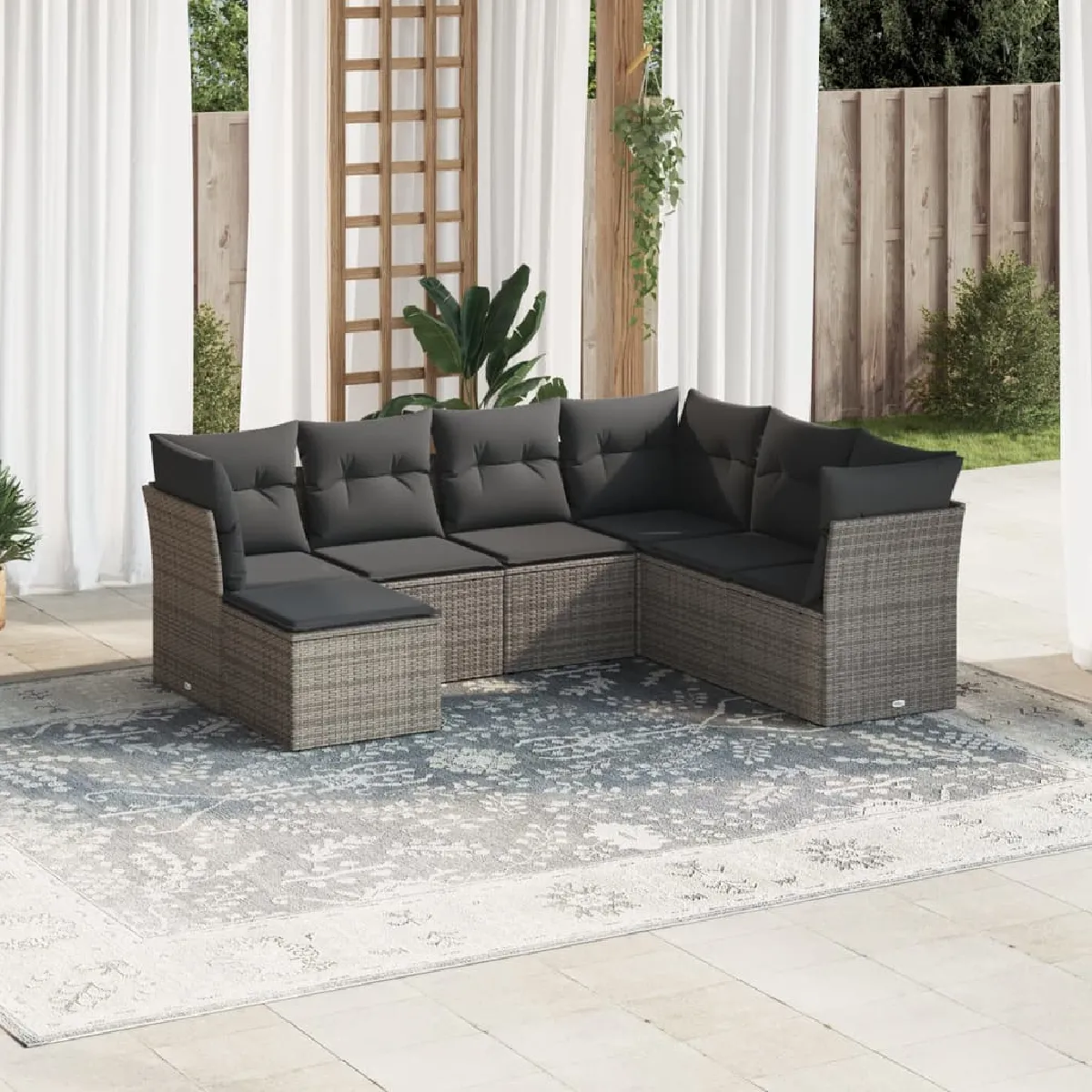 VIDAXL Salon de jardin 7 pcs - Gris