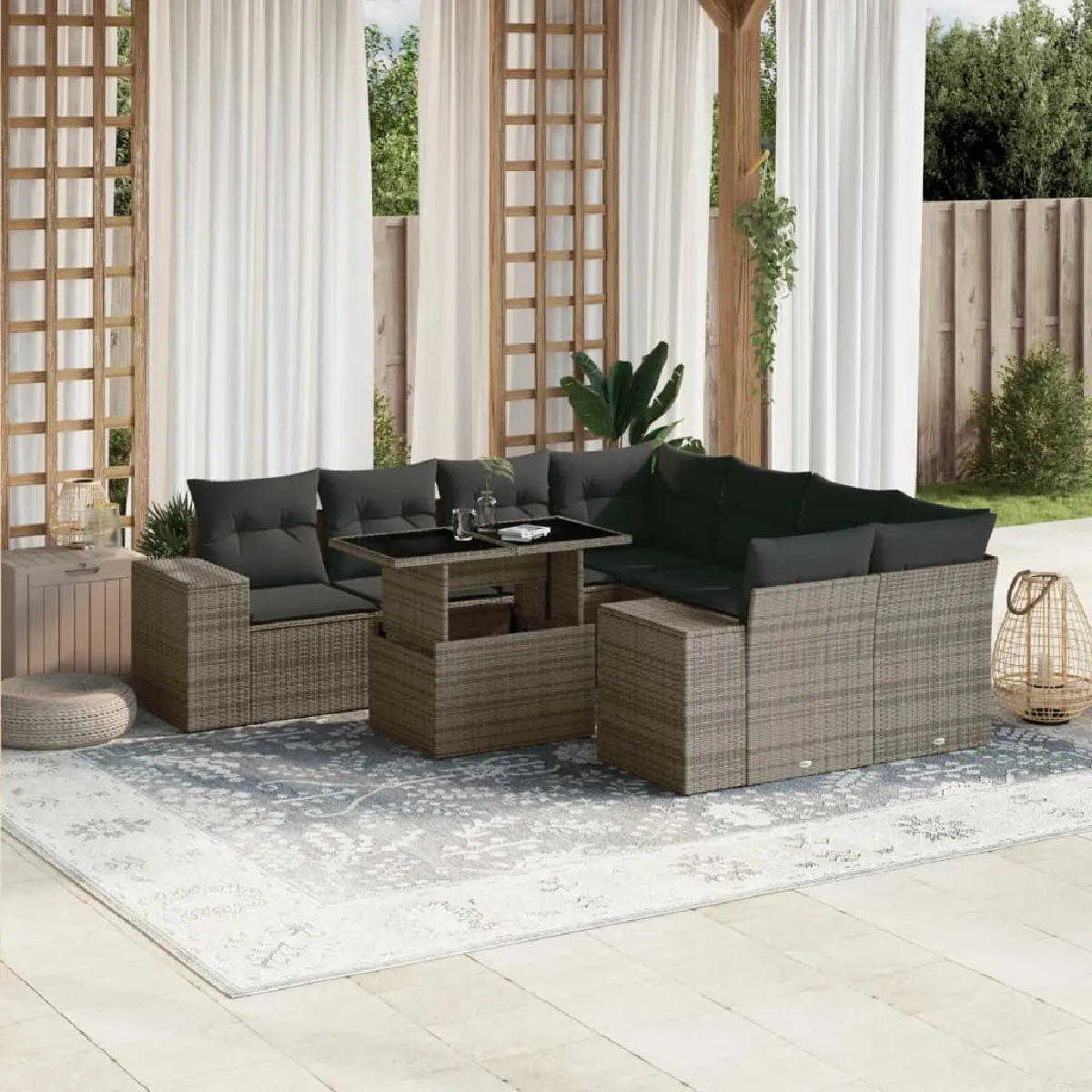 vidaXL Salon de jardin 9 pcs gris