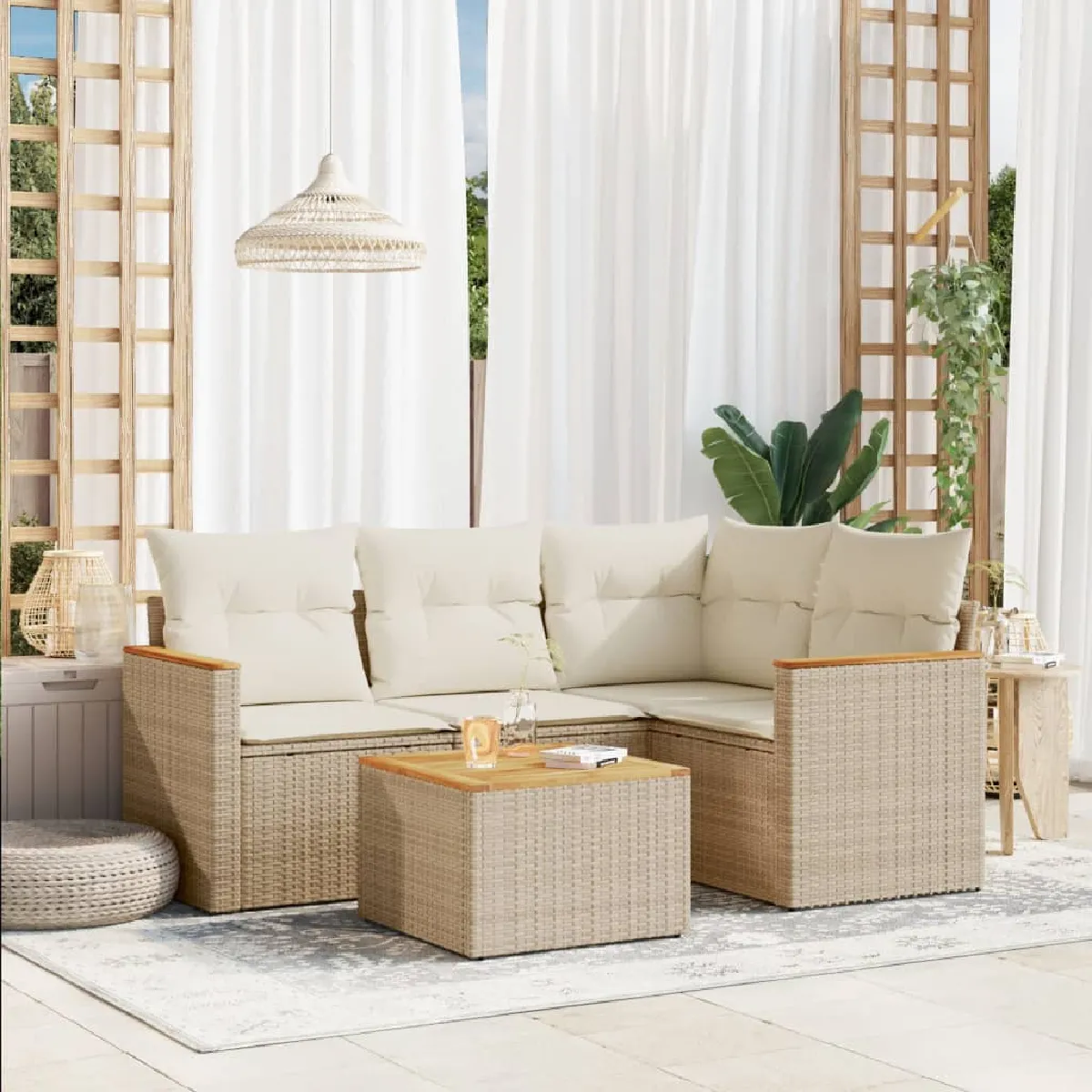 vidaXL - Salon de jardin modulable - Rotin - Beige - 5 pièces - Image 3