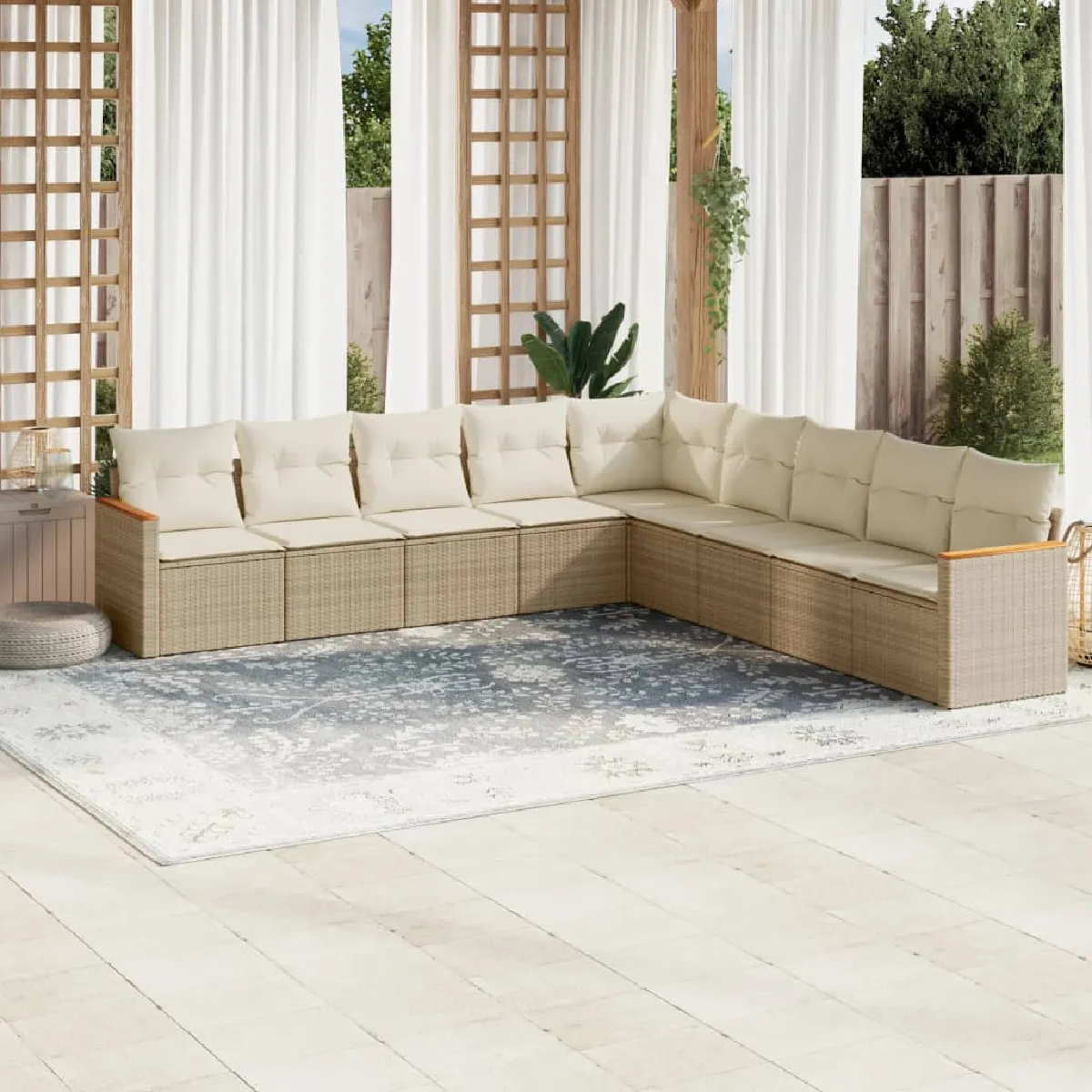 vidaXL Salon de jardin avec coussins 9 pcs - Beige résine tressée