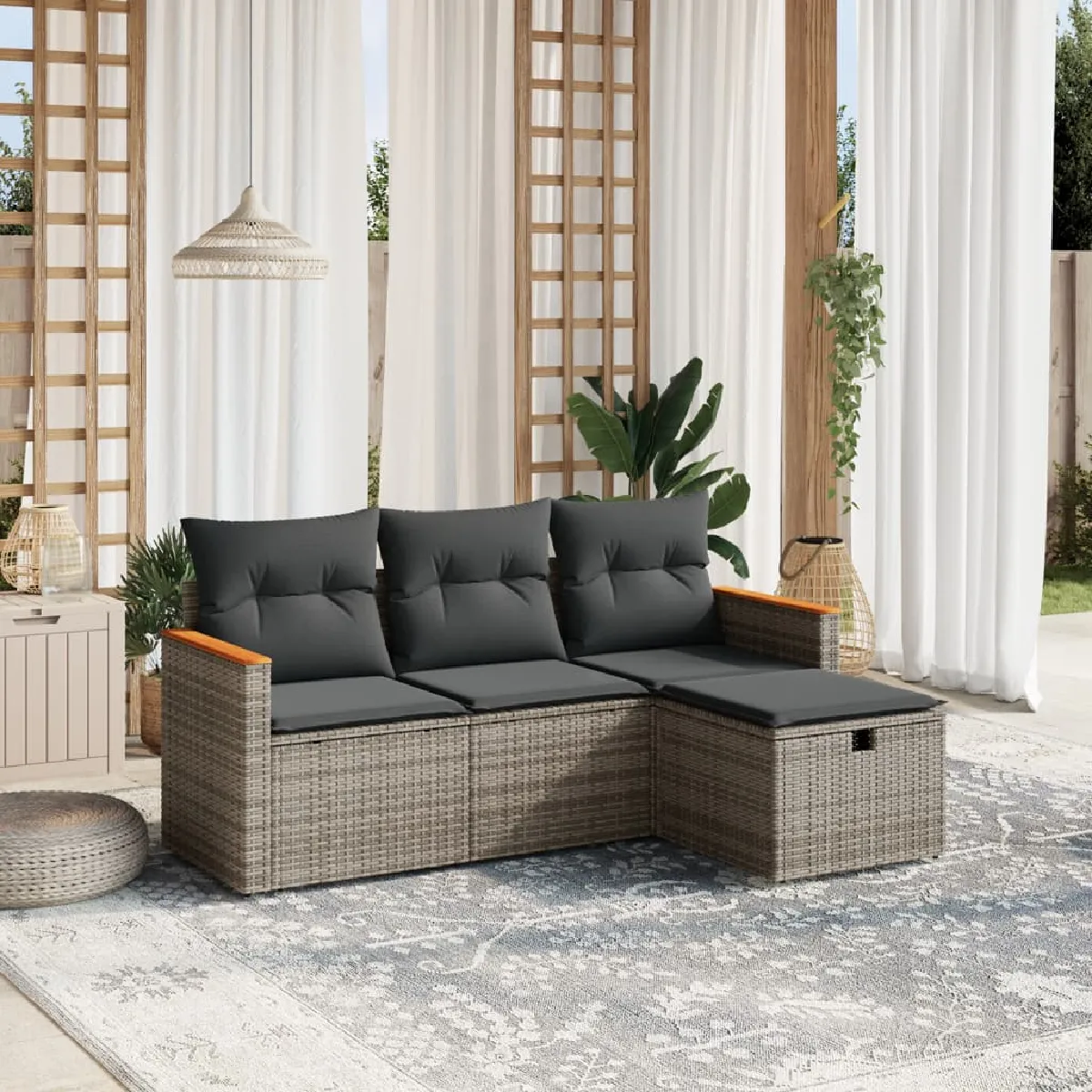Non Communiqué Gris Salon De Jardin Modulable Vidaxl Rotin 4 Pieces X 61.5 X 69 4 Personnes - Image 3