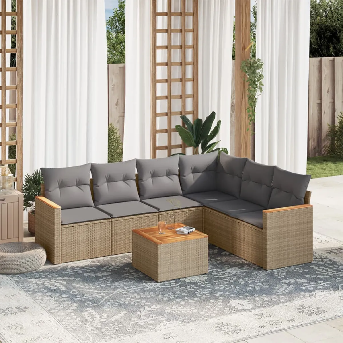 vidaXL Salon de jardin avec coussins 7 pcs résine tressée - vue 8