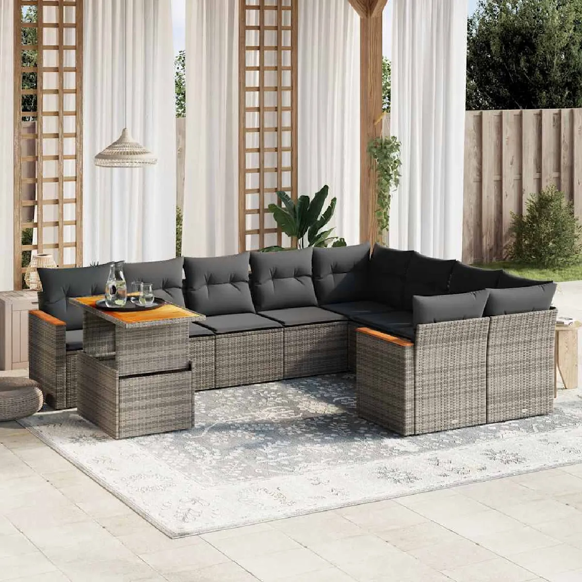vidaXL - Salon de Jardin - 10 Pièces - Gris - Image 3