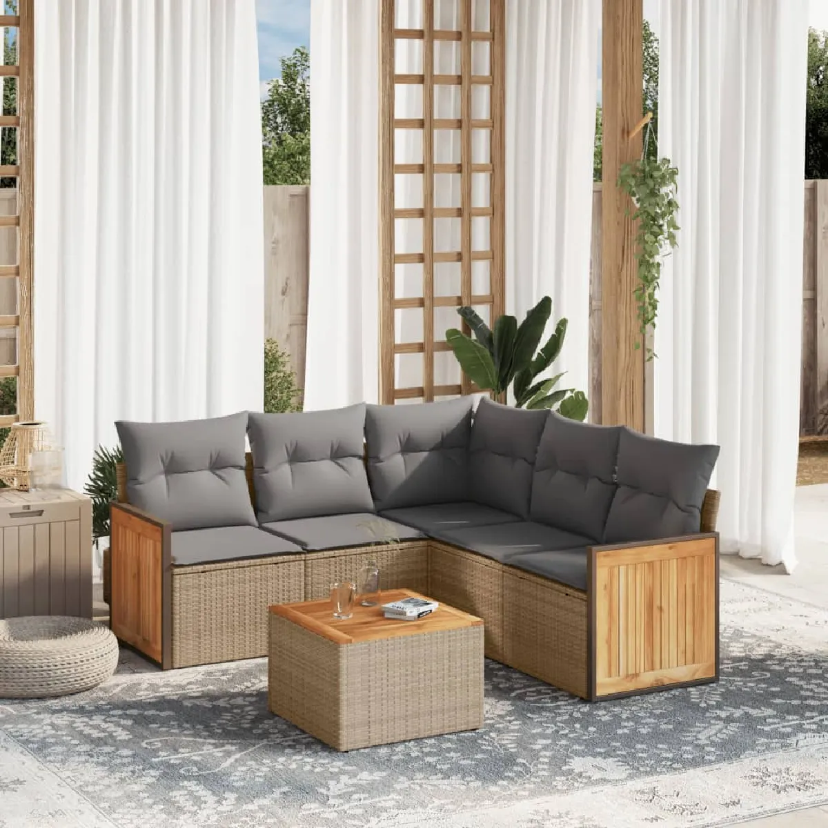 Non Communiqué Beige Salon De Jardin Modulable Vidaxl Resine Tressee 5 Personnes 62 X 62 X 69 Cm 6 Pieces - Image 3
