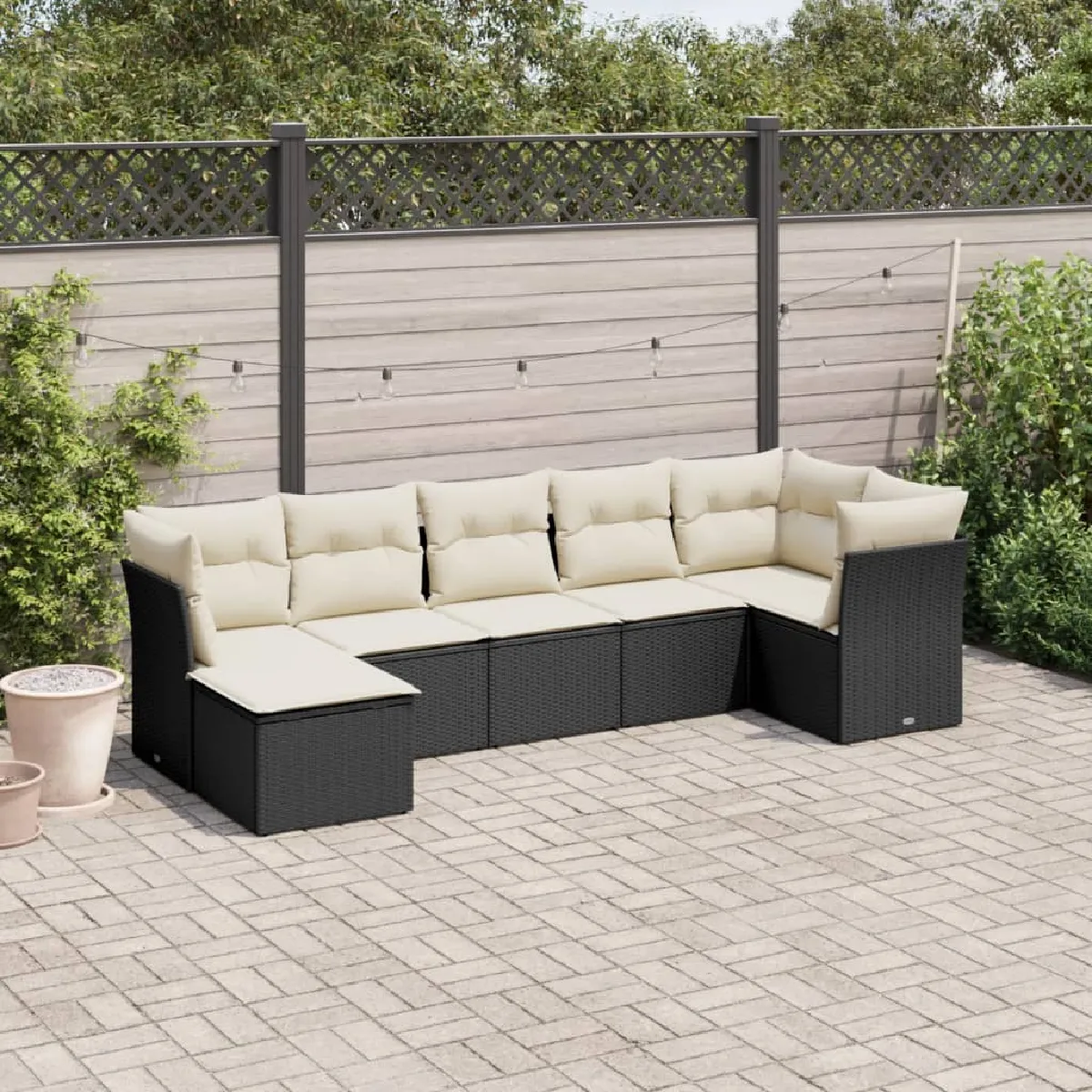 vidaXL Salon de jardin 7 pcs noir - Résine tressée