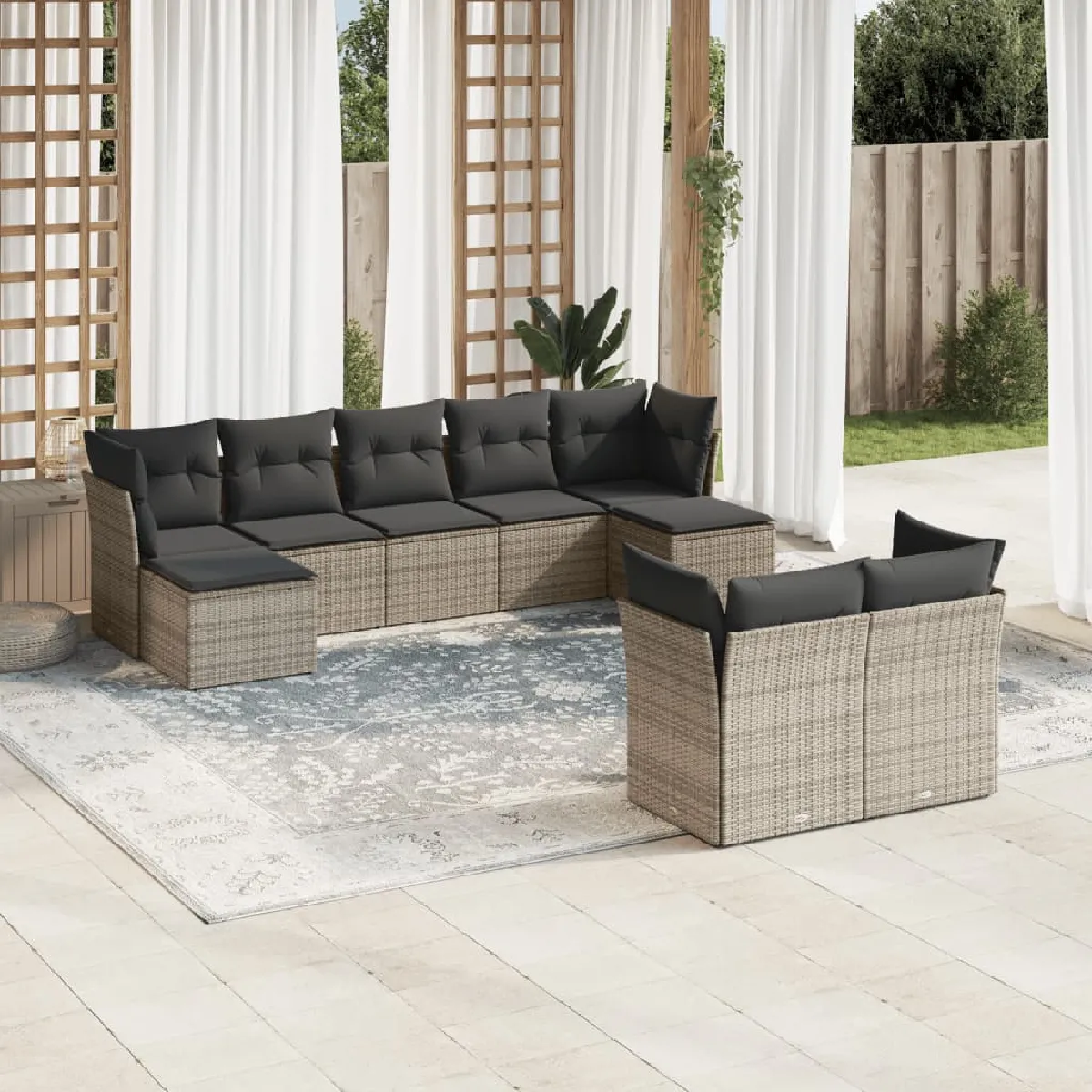 VIDAXL Salon de Jardin 9 pcs avec Coussins Résine Tressée - vue 3
