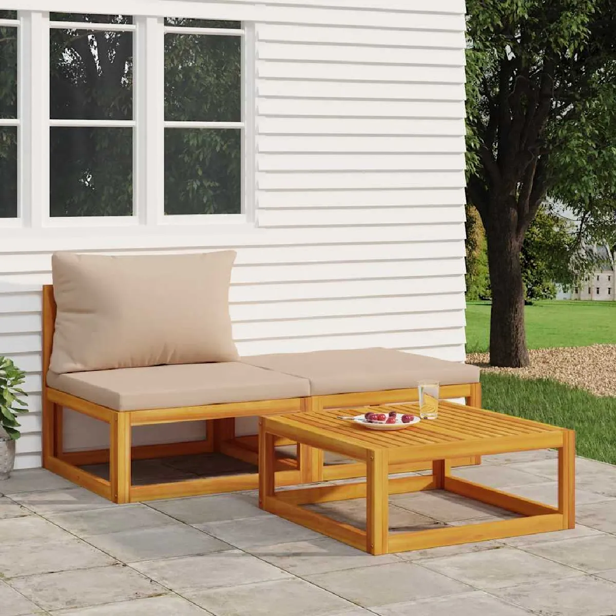 Salon de jardin 3 pcs vidaXL Bois massif