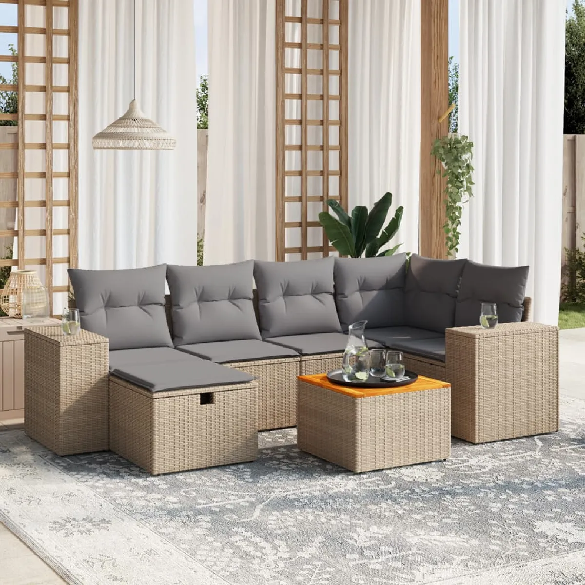 vidaXL Salon de jardin 7 pcs Résine tressée mélange