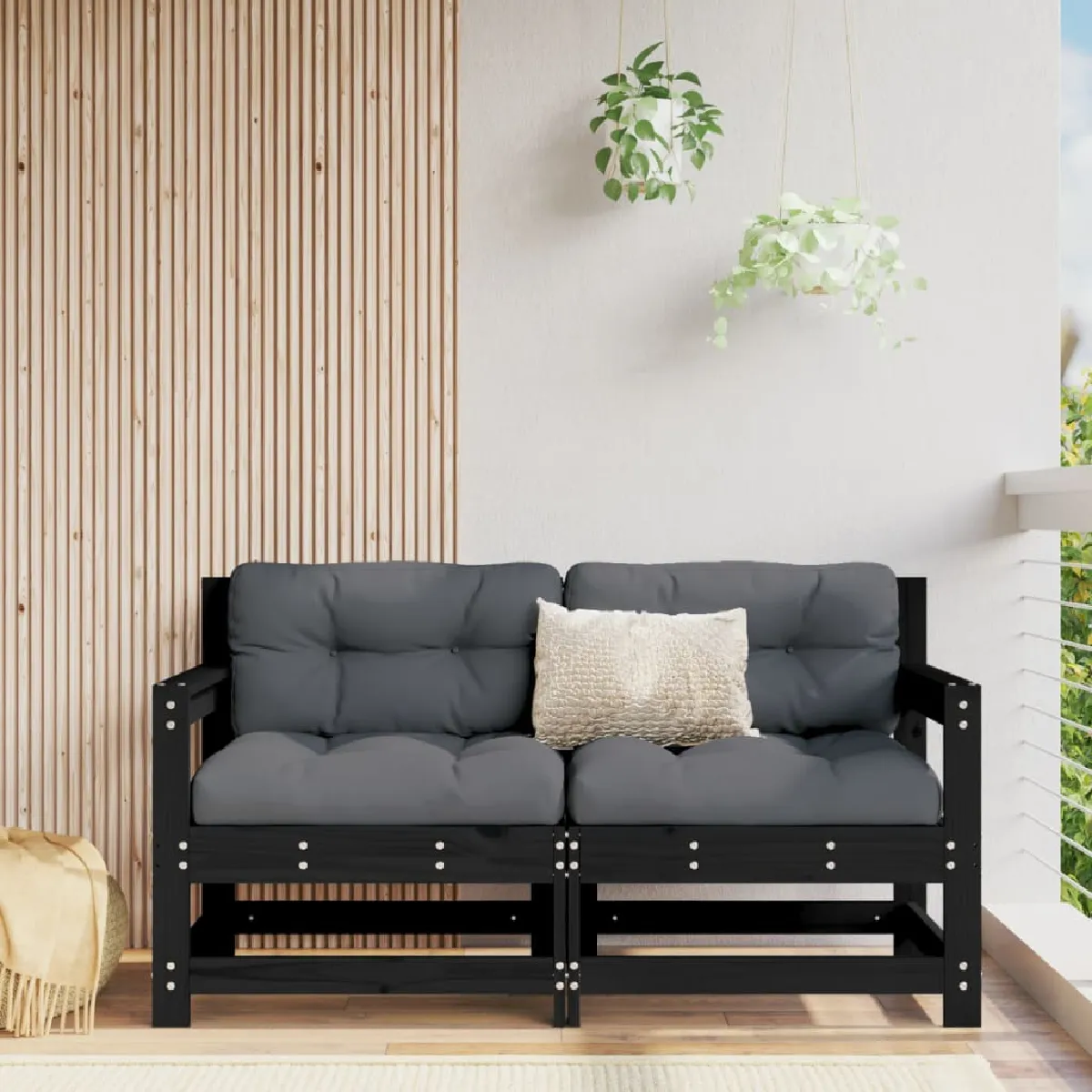 Non Communiqué Noir Canapés D Angle De Jardin 2 Pcs Bois De Pin Massif - Image 3