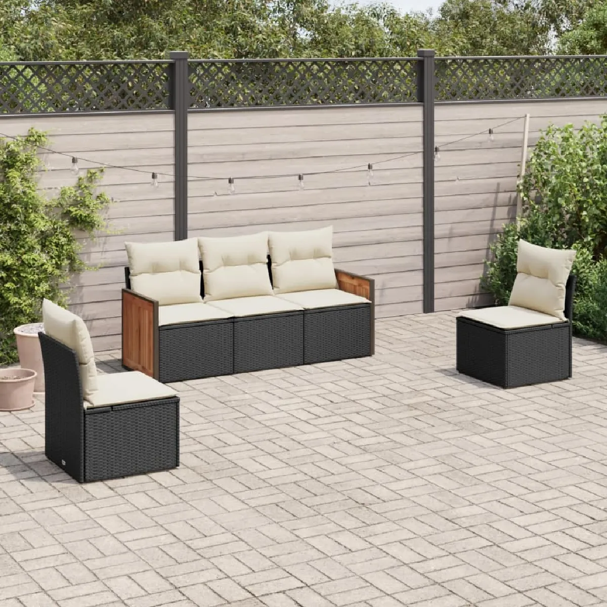 vidaXL Salon de jardin 5 pcs avec coussins noir