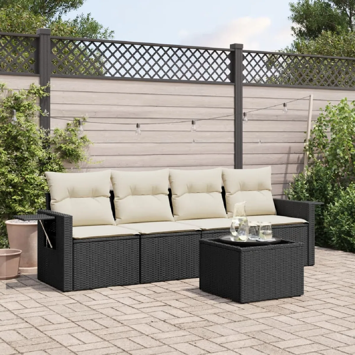 VIDAXL Ensemble Salon de Jardin 5 pcs - Noir