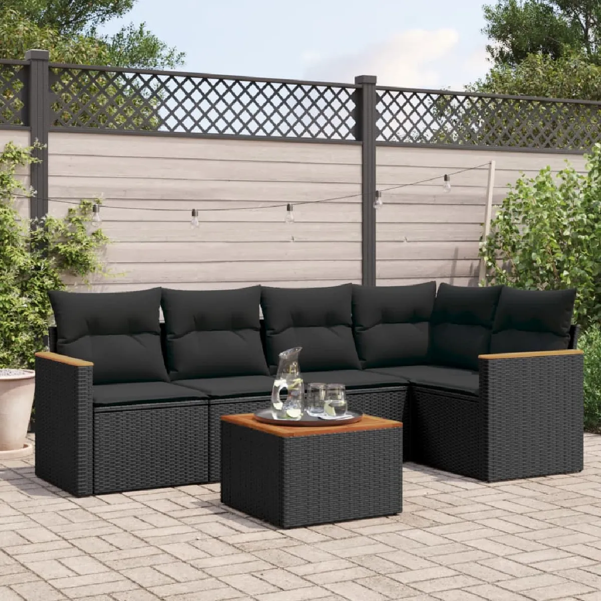 Salon de Jardin VIDAXL Salon 6 pcs avec Coussins Résine Tressée - vue 2