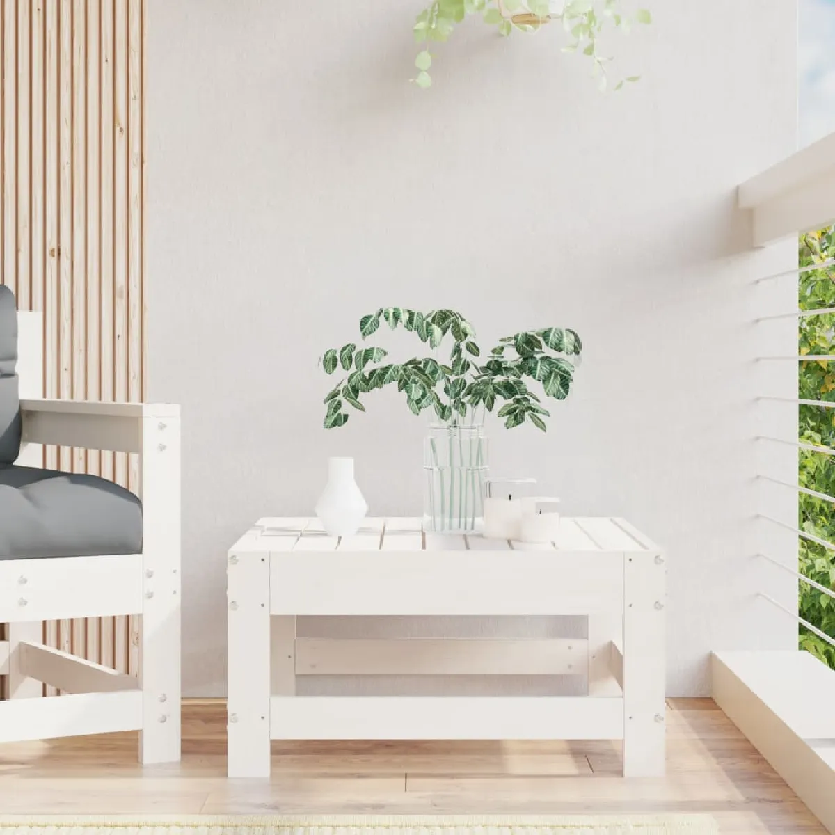 Vidaxl Blanc Repose-Pied De Jardin - Bois De Pin