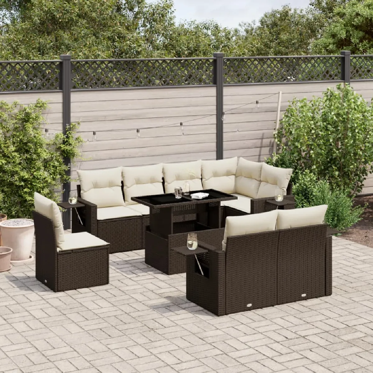 Salon de jardin 9 pcs marron