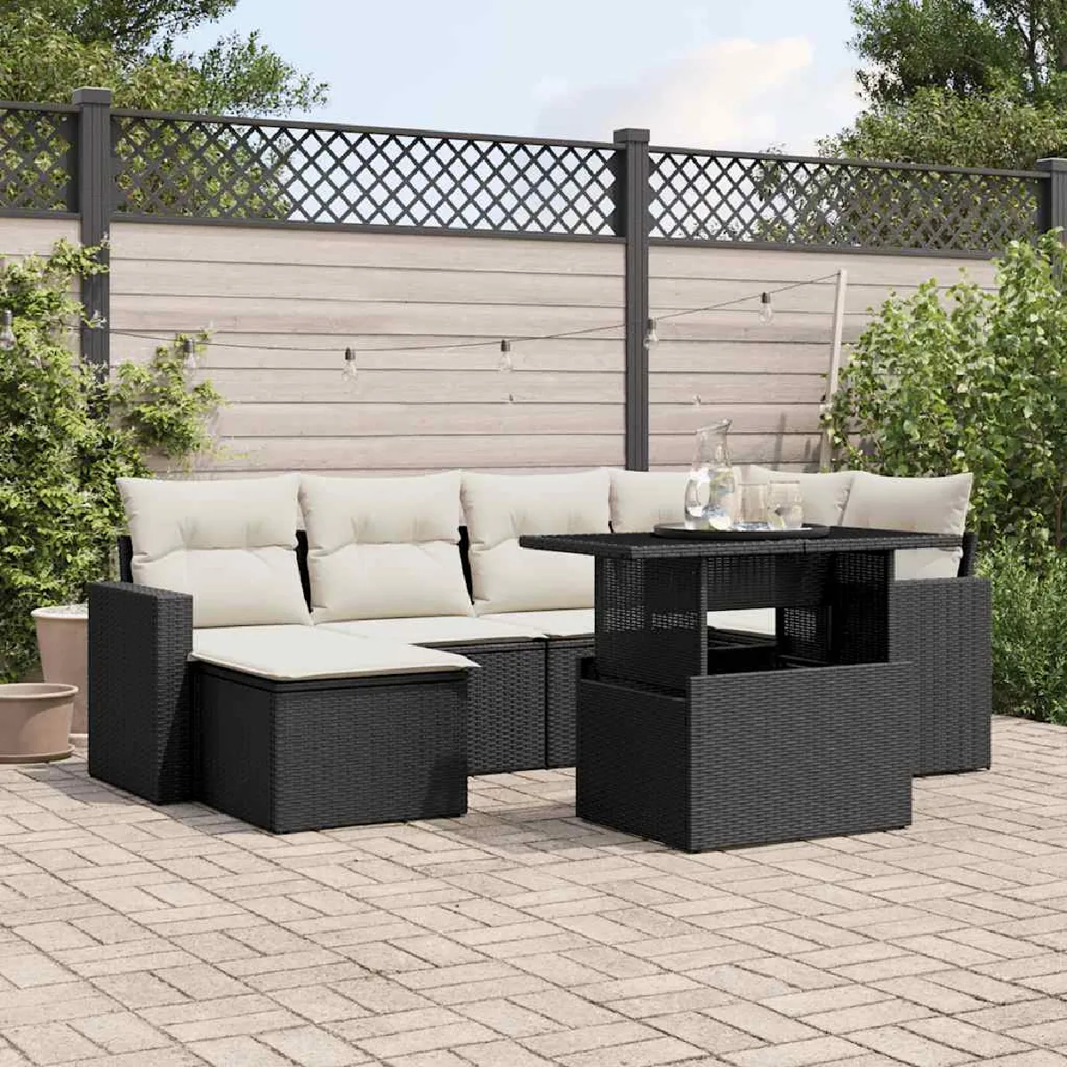 Non Communiqué Noir Salon De Jardin Modulable Vidaxl 7 Pieces Rotin 62 X 62 X 69 Cm 6 Personnes - Image 3