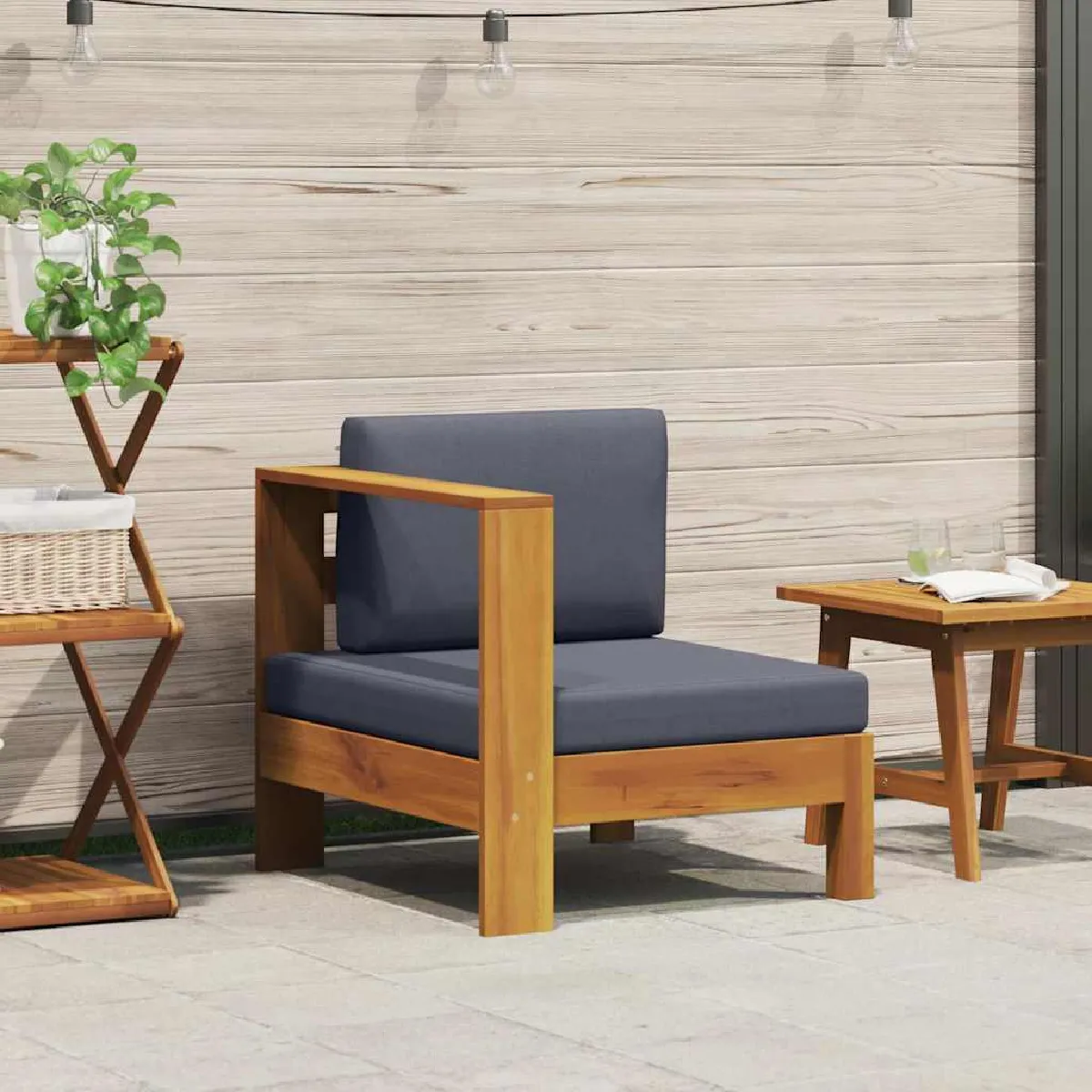 vidaXL Canapé central Acacia solide - Gris foncé