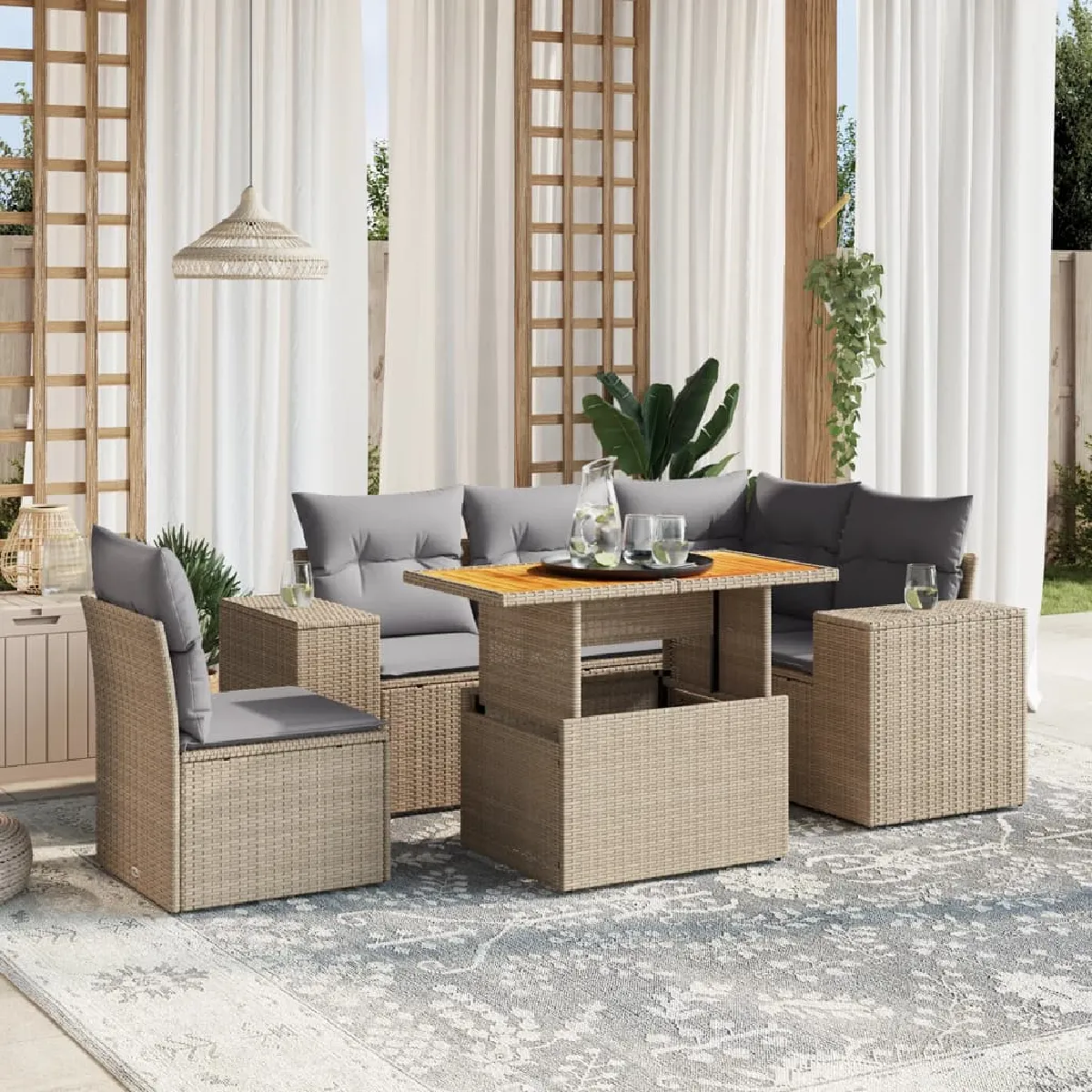 Non Communiqué Beige Vidaxl Salon De Jardin Avec Coussins 6 Pcs, Canapés De Terrasse, Ensemble De Meubles De Patio, Mobilier D'extérieur, 3272641 - Image 3