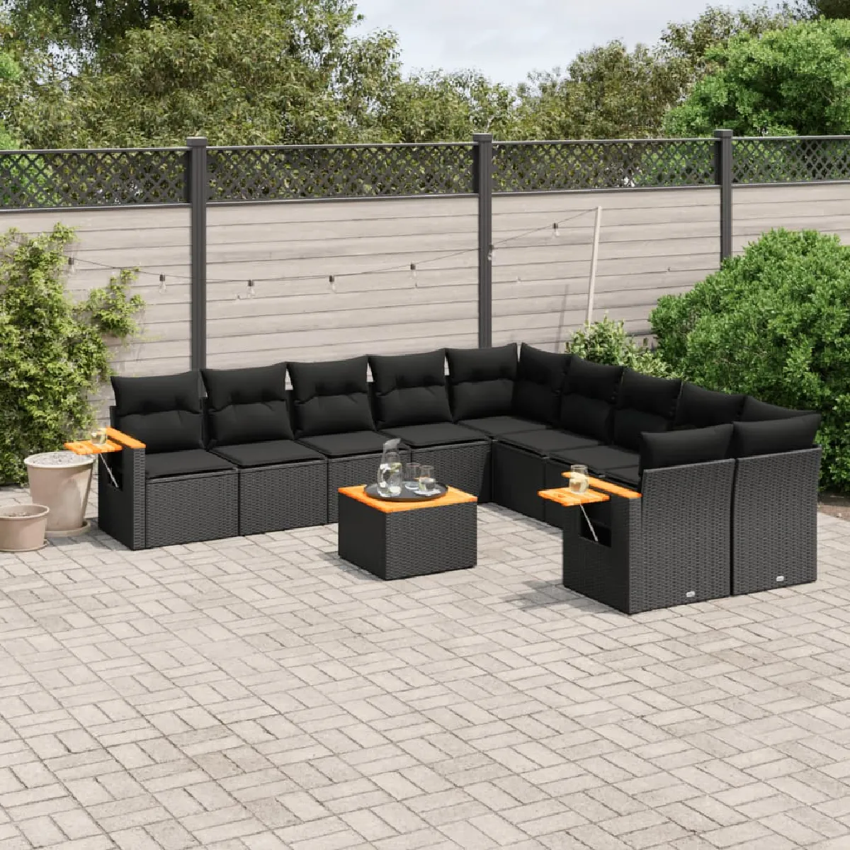 Salon de jardin vidaXL 11 pcs Résine tressée Housse amovible Pour 8 personnes - vue 10