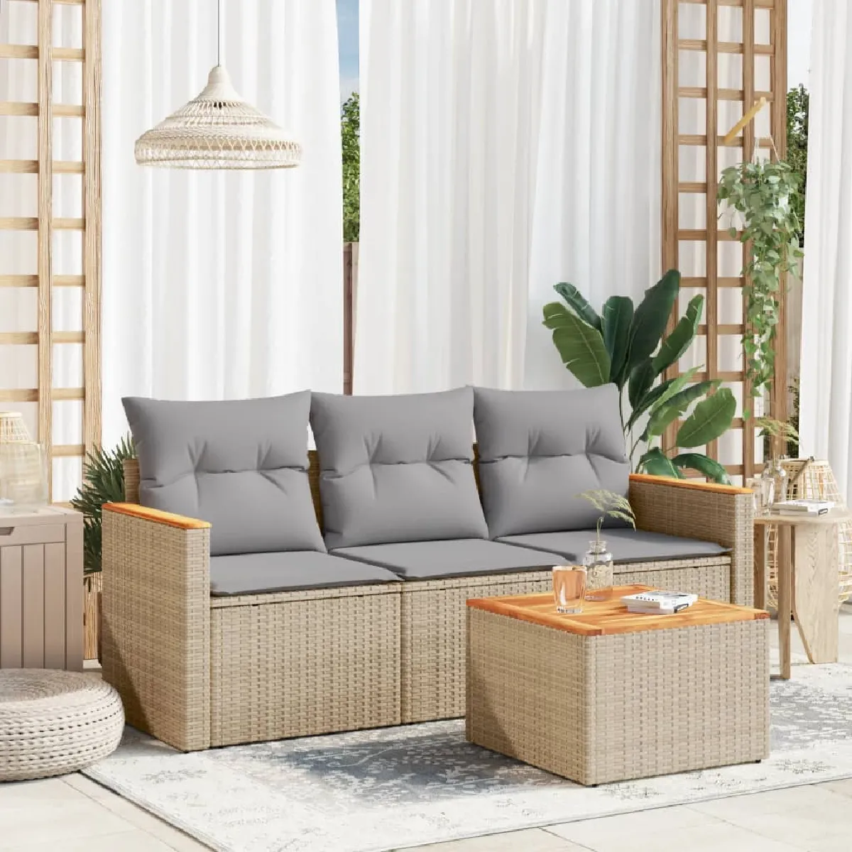 vidaXL Salon de jardin avec coussins 4pcs mélange résine tressée - vue 2