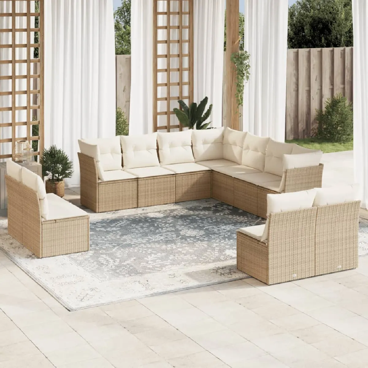 VIDAXL  Salon de Jardin 11 pcs R&eacute;sine Tress&eacute;e Beige