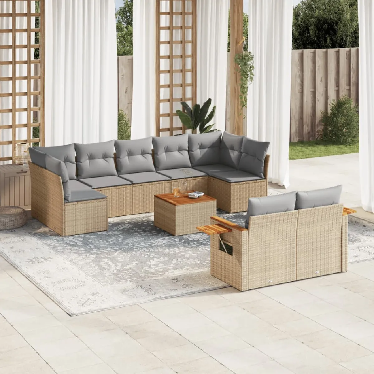 Vidaxl Beige Salon De Jardin Modulable Rotin 10 Pieces 9 Personnes - Image 3