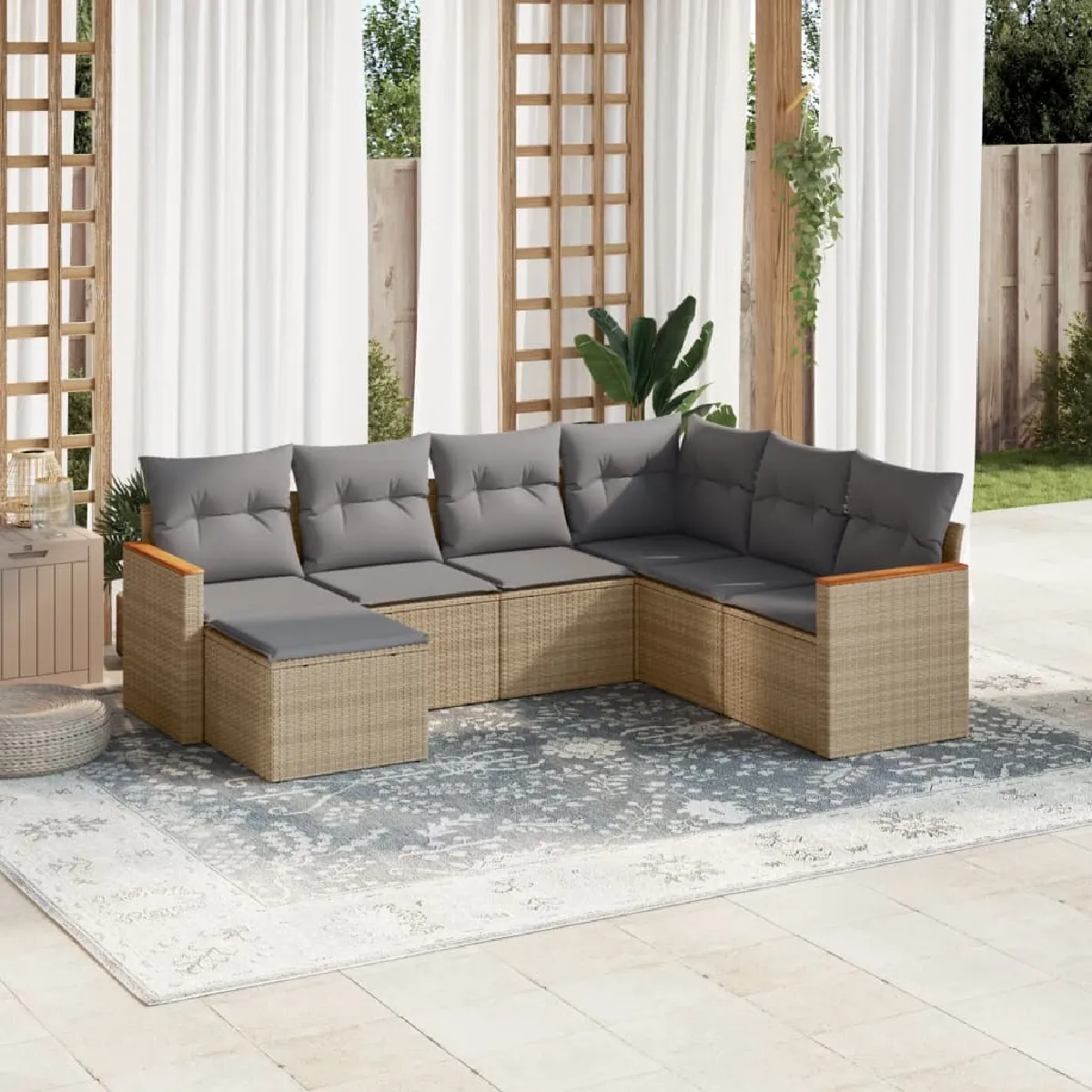 VIDAXL Salon de jardin 7 pcs avec coussins Mélange - vue 2