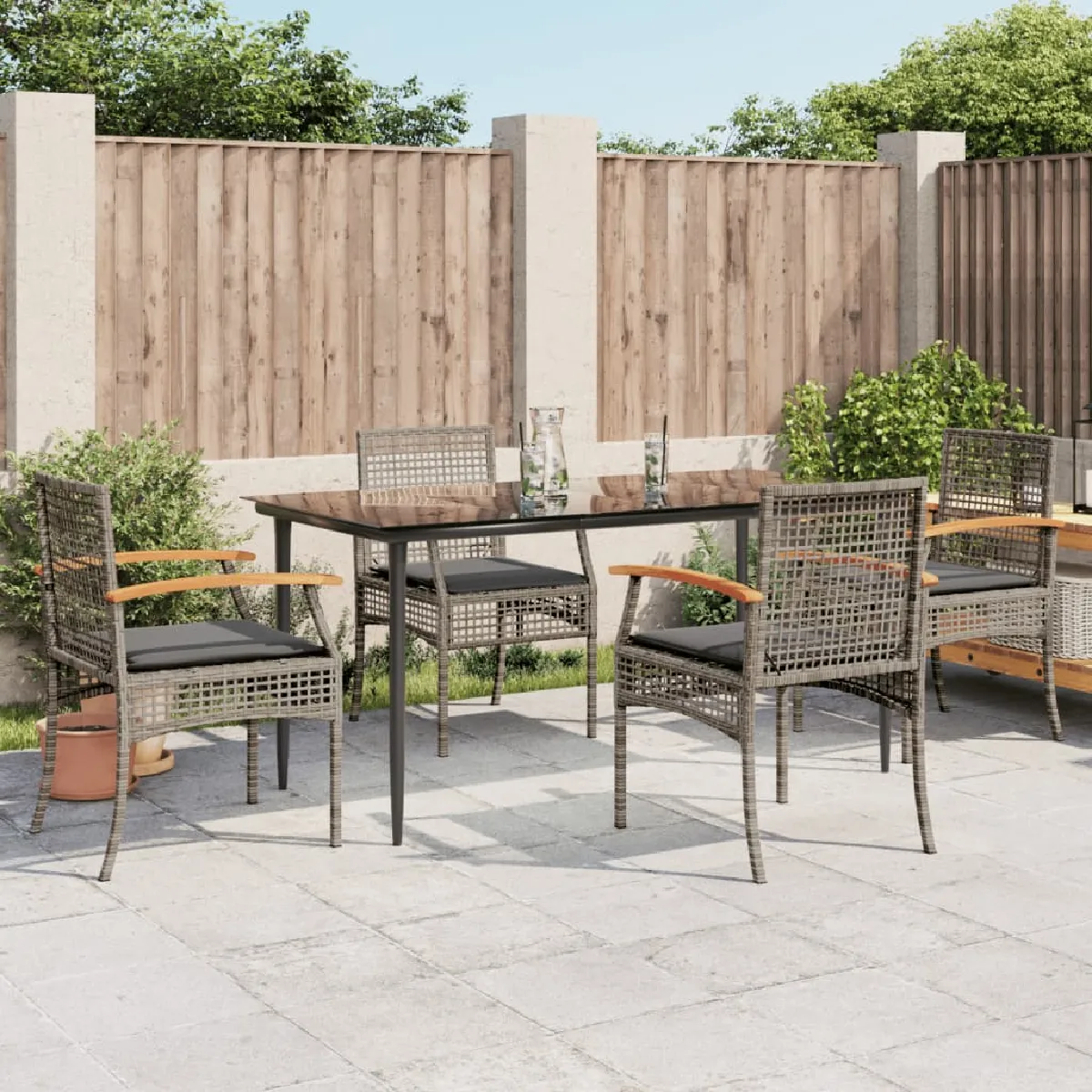 vidaXL Ensemble à manger de jardin 5 pcs Coussins résine tressée - vue 7