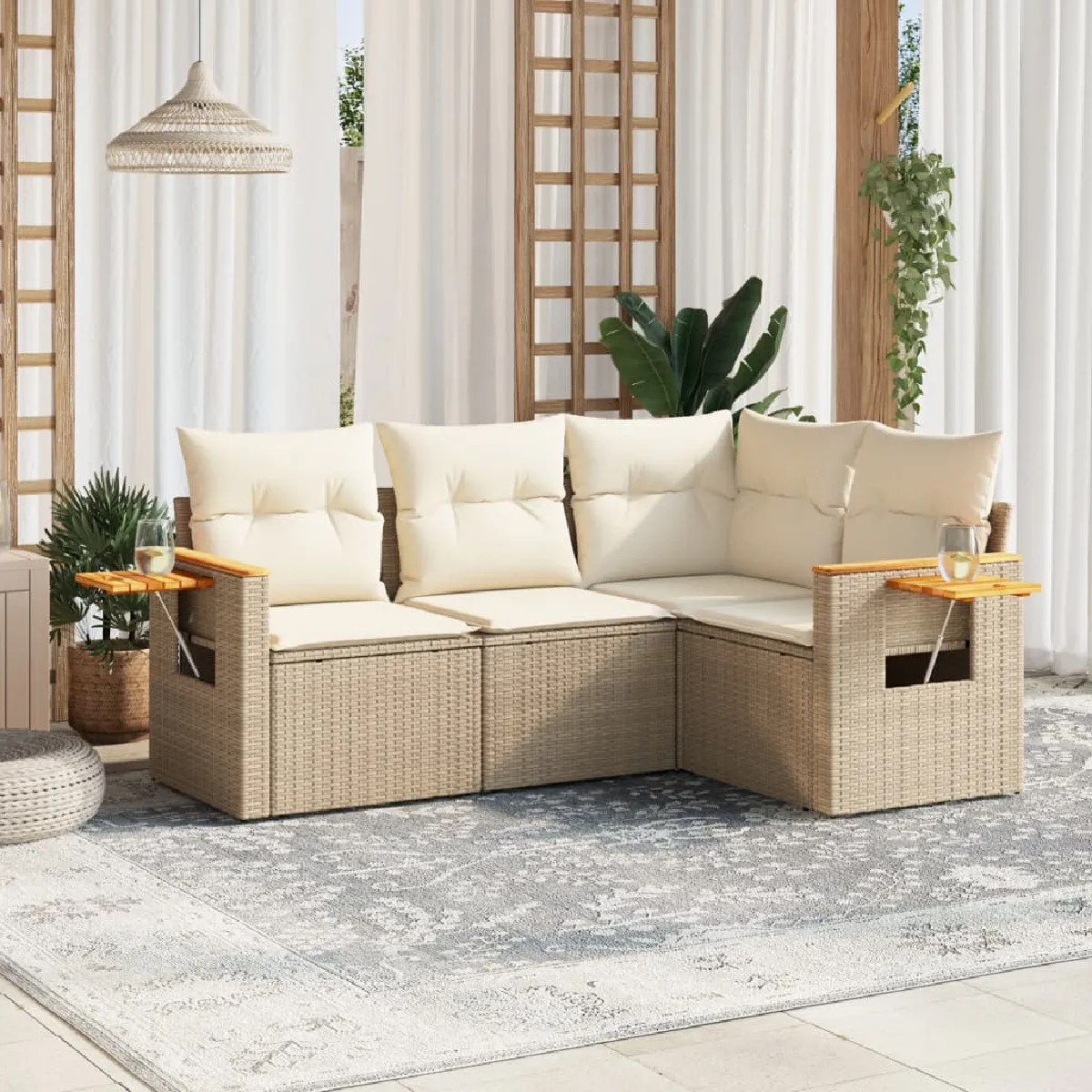 VIDAXL Salon de jardin 4 pcs Beige