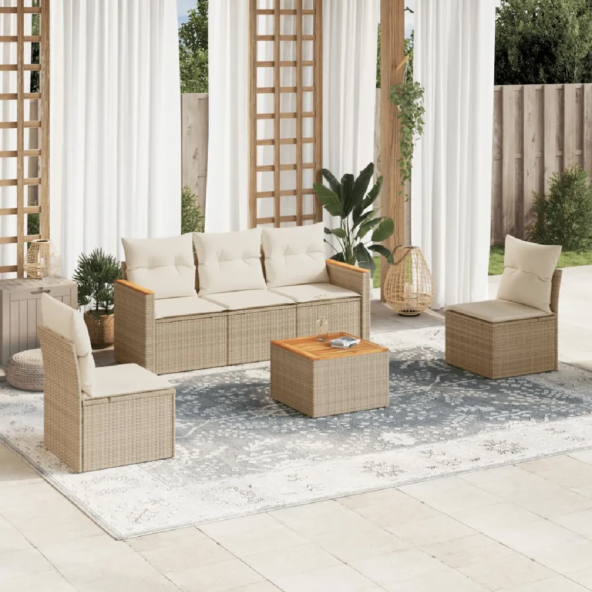 VIDAXL - Salon de jardin - Modulable - 5 places - Beige - Image 3