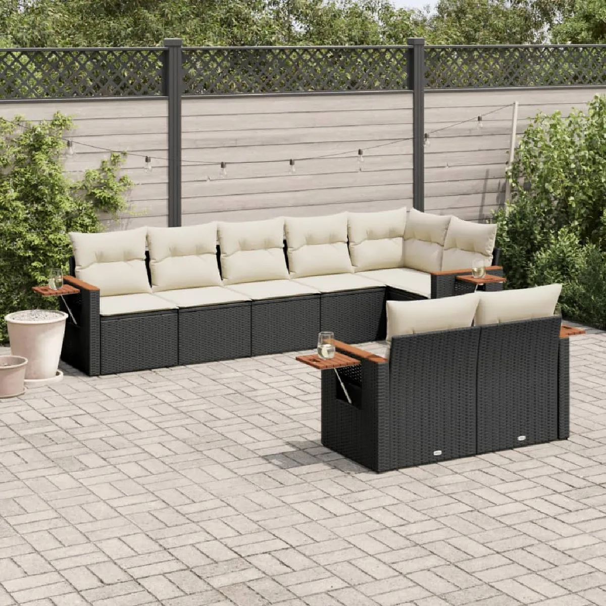 Non Communiqué Noir Vidaxl Salon De Jardin Avec Coussins 8 Pcs, Canapés De Terrasse, Ensemble De Meubles De Patio, Mobilier D'extérieur, 3259389 - Image 3