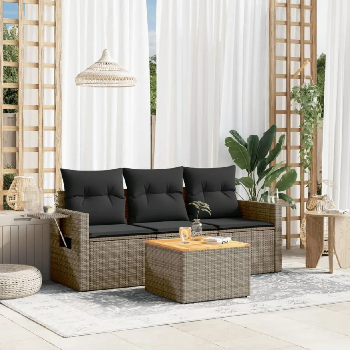 Non Communiqué Gris Vidaxl Salon De Jardin Avec Coussins 4 Pcs, Canapés De Terrasse, Ensemble De Meubles De Patio, Mobilier D'extérieur, 3256767 - Image 3