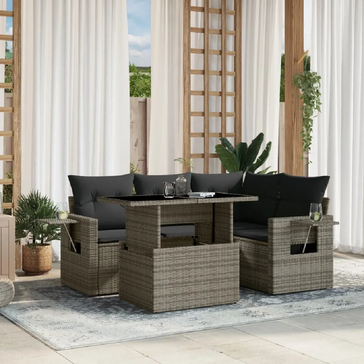 Salon de jardin vidaXL - Gris