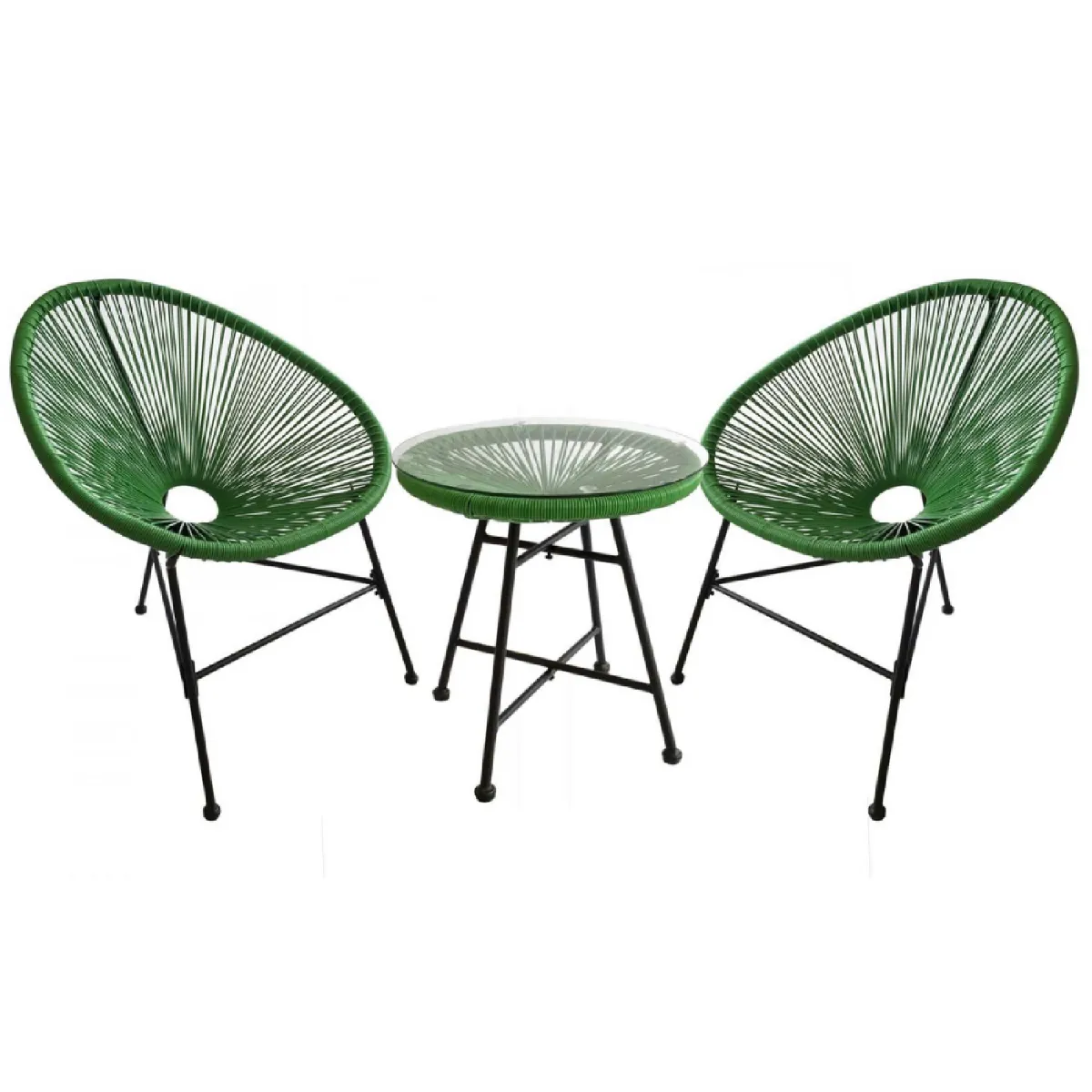 Salon de jardin 2 fauteuils ronds et table basse vert ACAPULCO