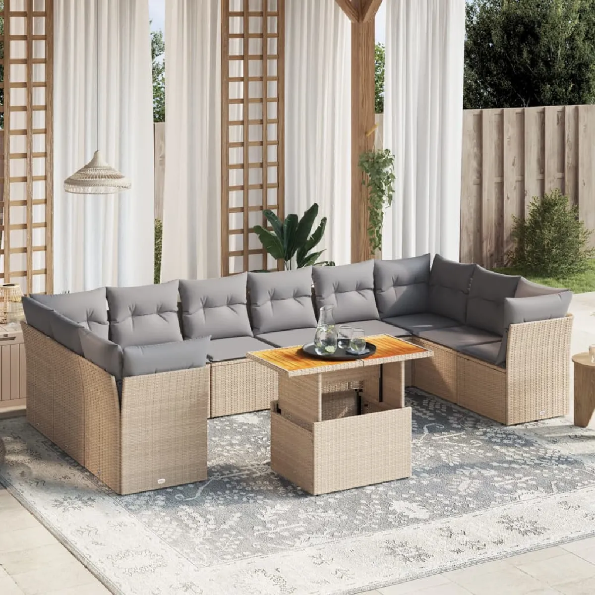 Salon de jardin vidaXL 11 pcs Résine tressée Housse amovible Pour 8 personnes - vue 8