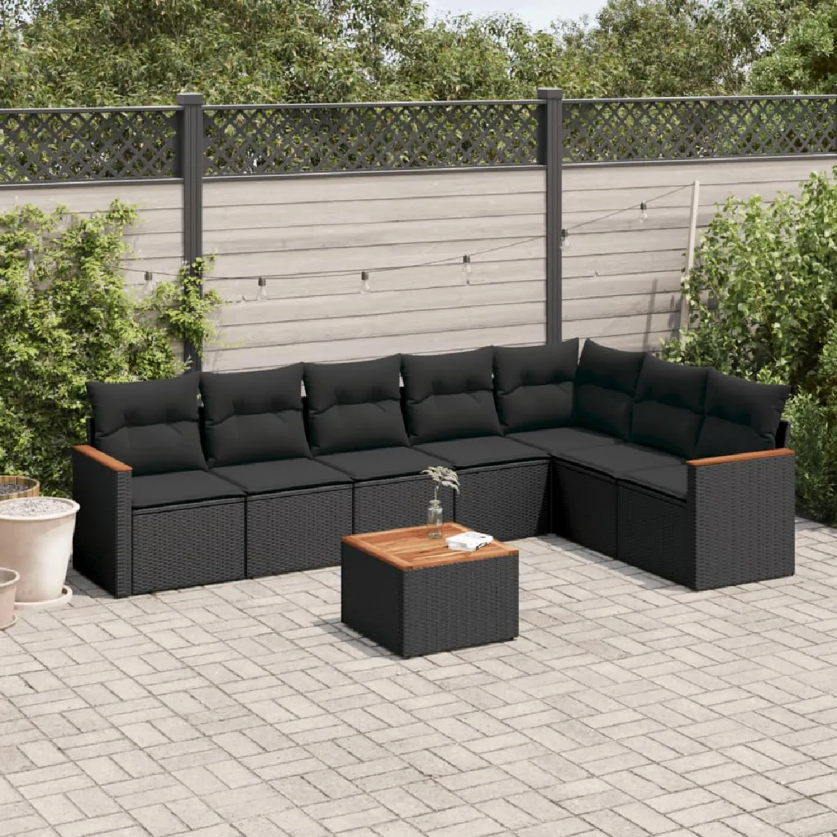 Salon de jardin VIDAXL 8 pcs Coussins noirs - vue 2