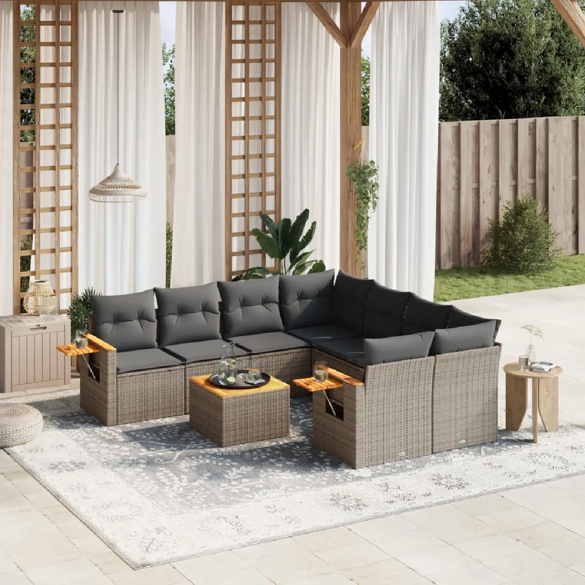 VIDAXL Salon de Jardin 9 pcs avec Coussins Résine Tressée - vue 4