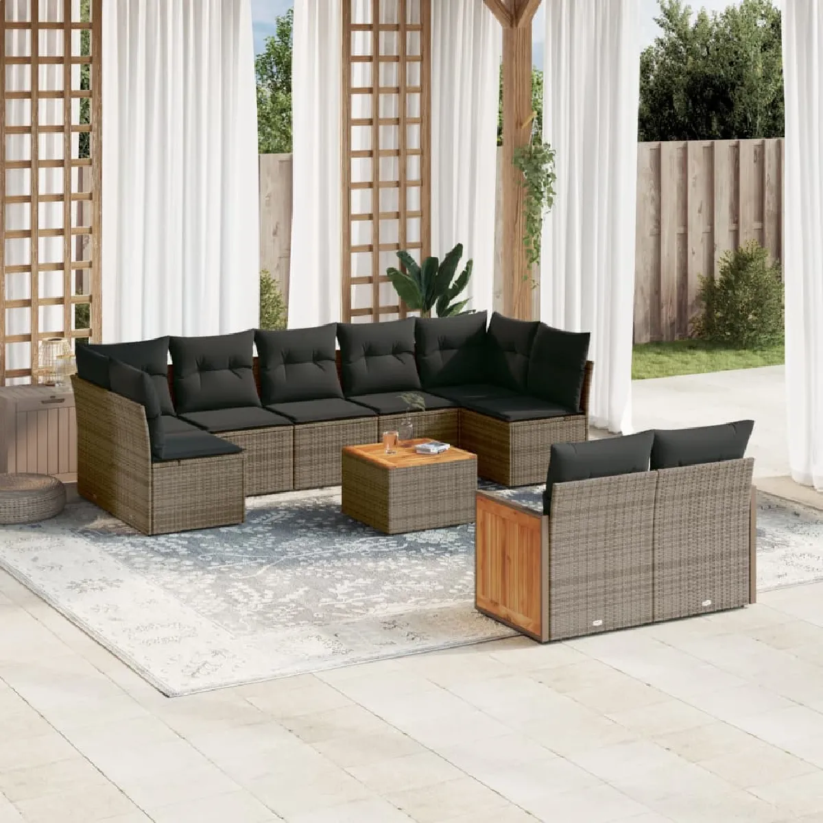 VIDAXL - Salon de jardin - 9 places - Gris - Image 3