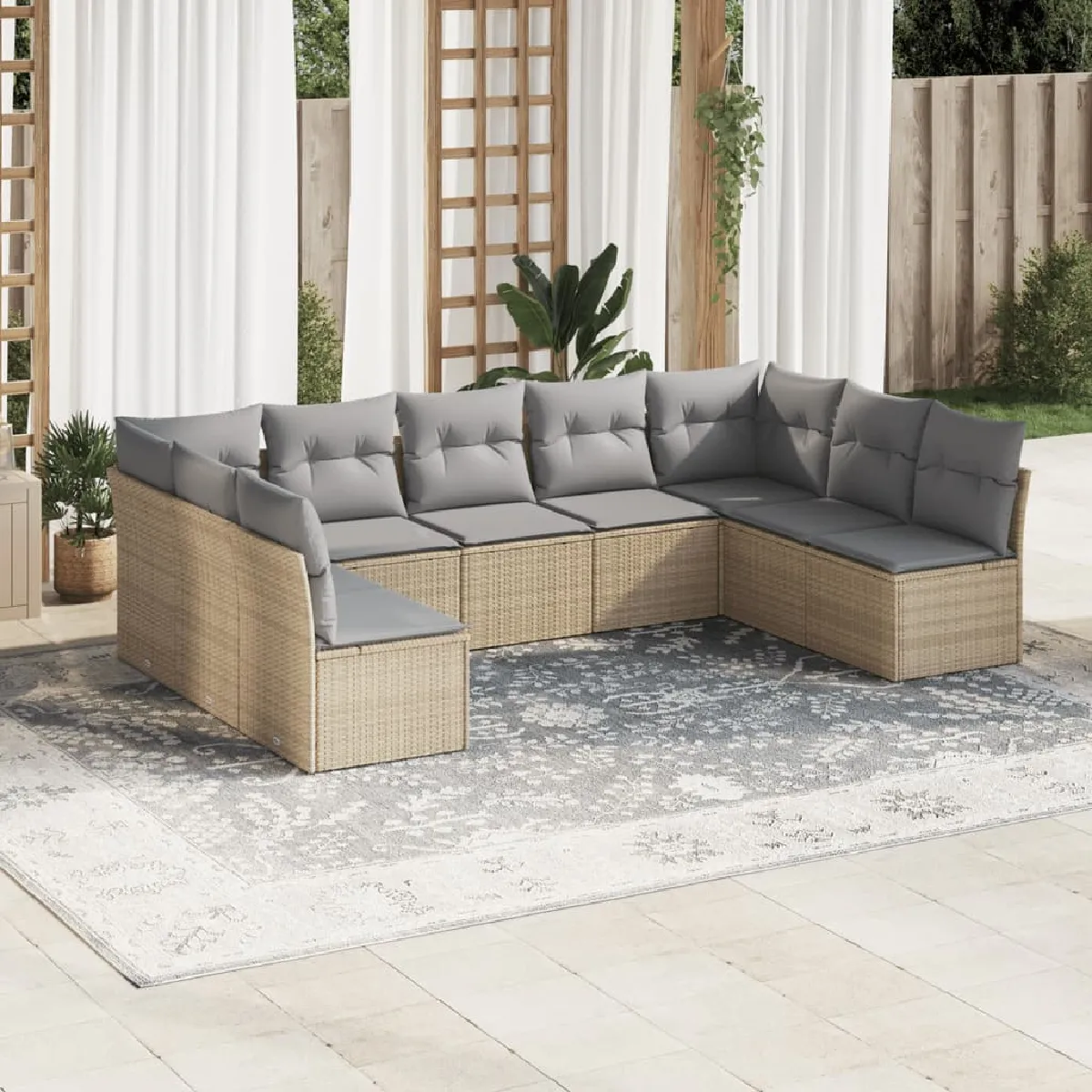 vidaXL Salon de jardin avec coussins 9 pcs - Beige