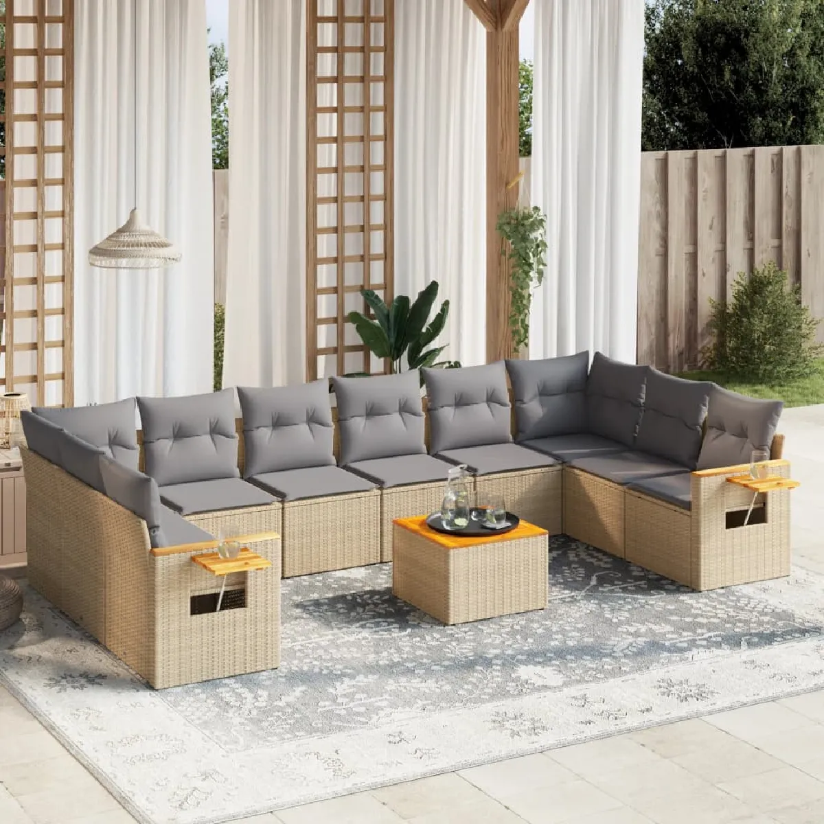 VIDAXL  Salon de jardin 11 pcs avec coussins beige