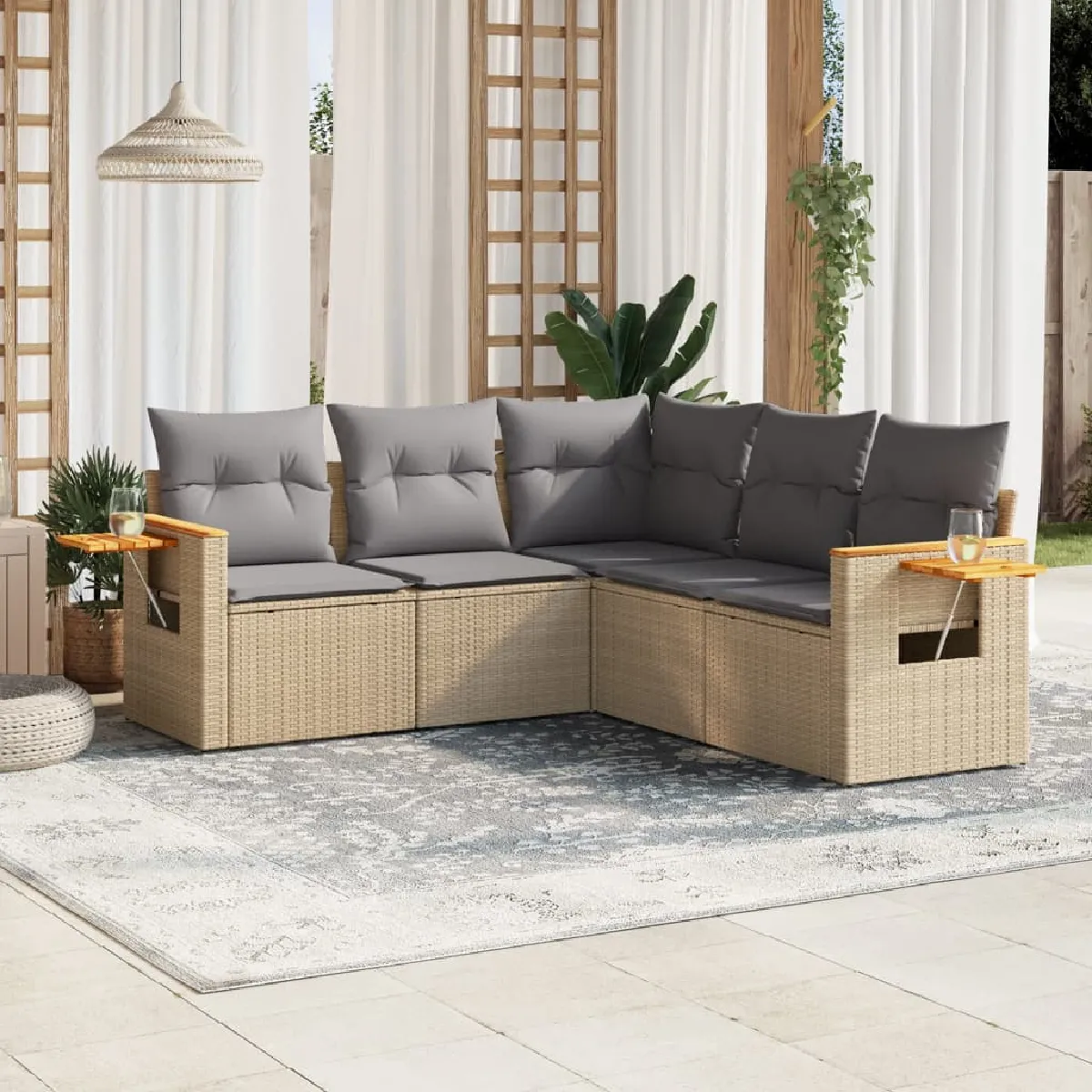 vidaXL Salon de jardin avec coussins 5 pcs résine tressée - vue 3