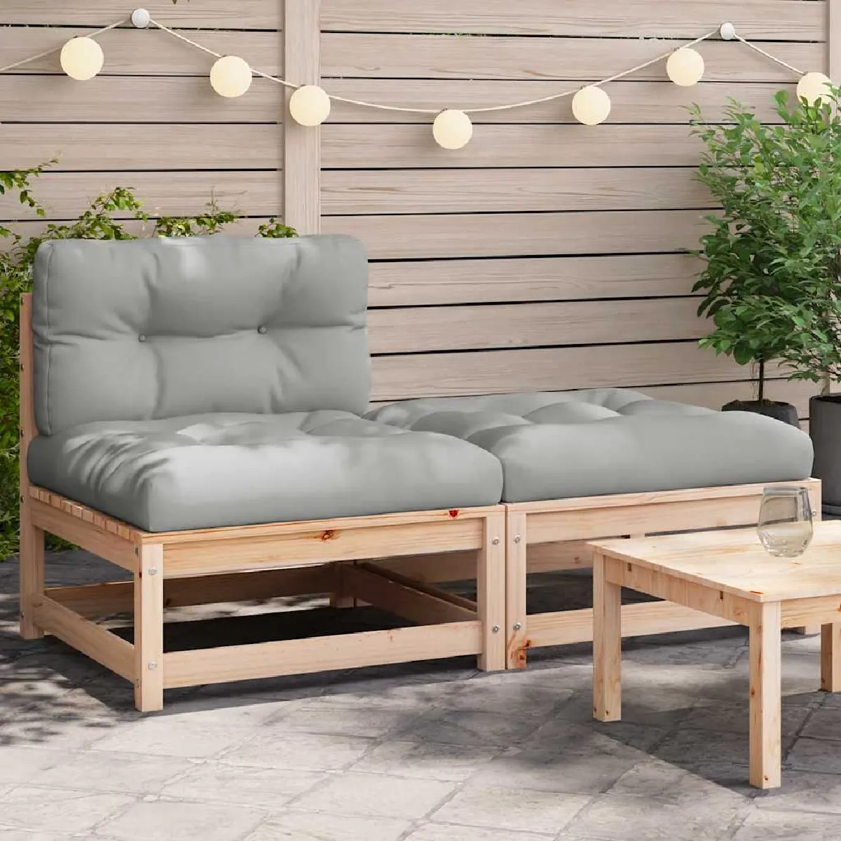 vidaXL Canapé de jardin avec repose pieds et coussins Pin