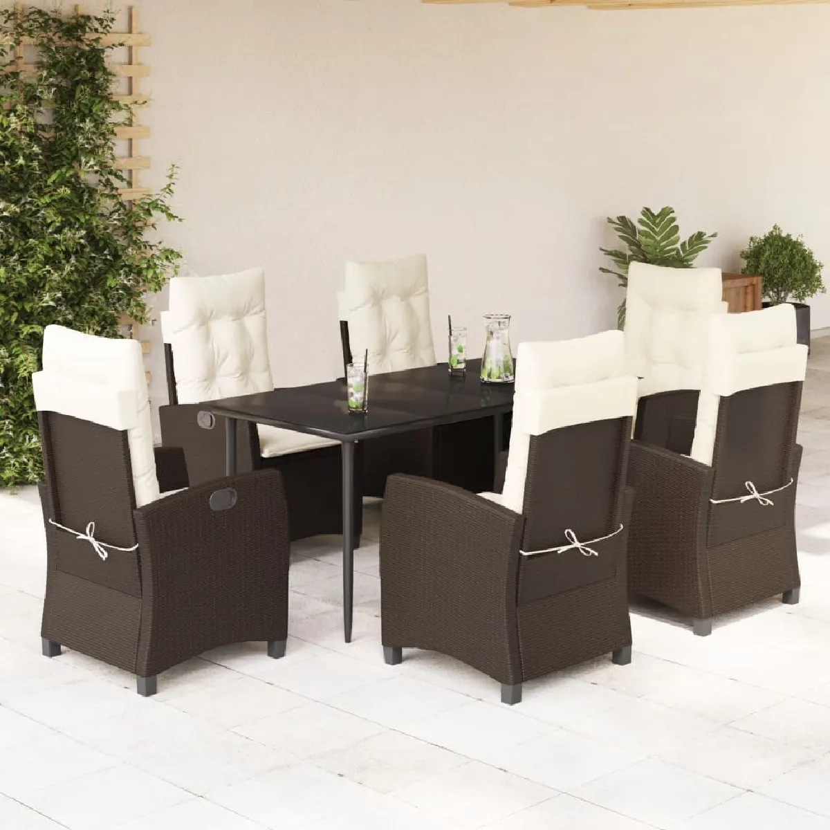 vidaXL Ensemble à manger de jardin 7 pcs Rotin - vue 7