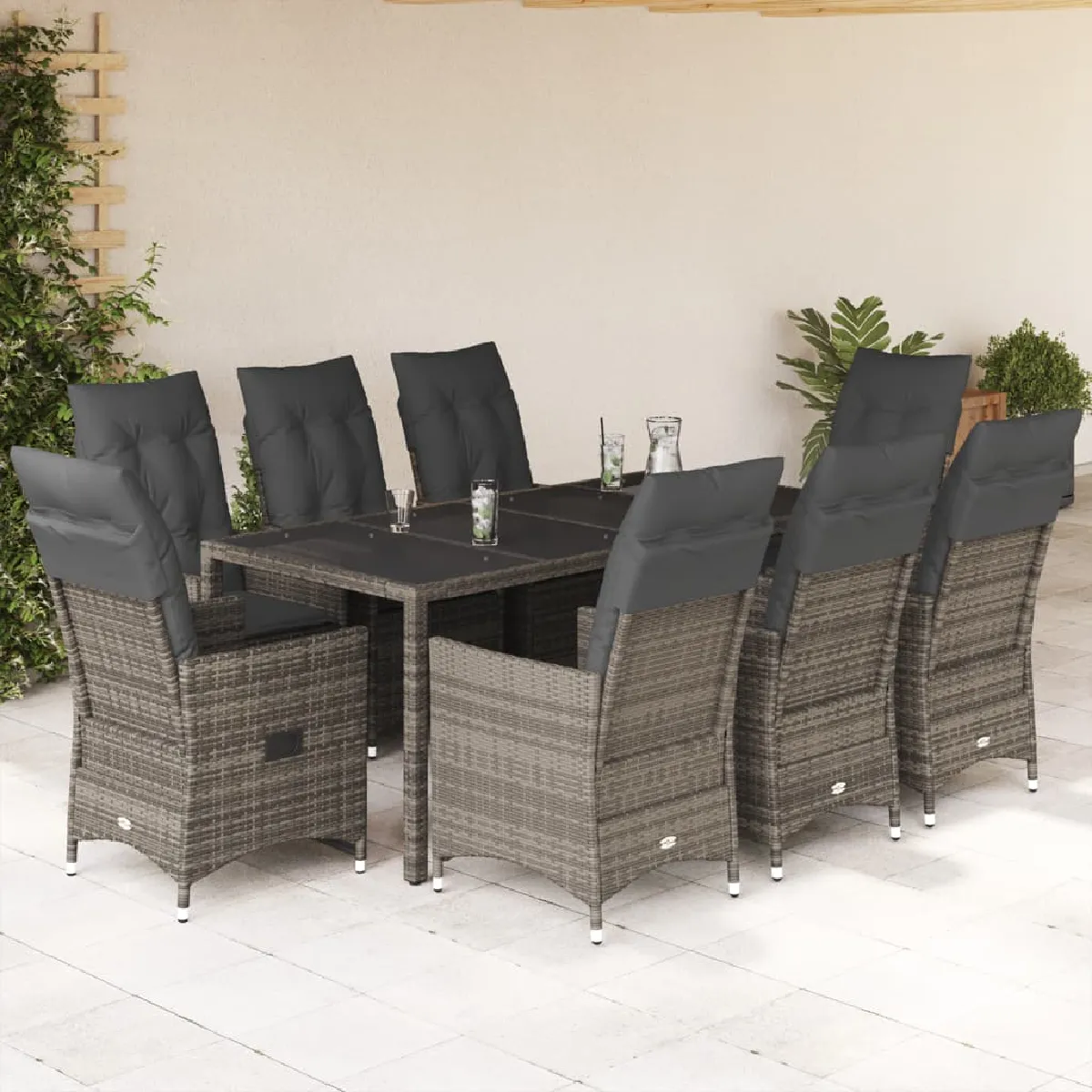 Vidaxl Ensemble Salle à Manger de Jardin 9 pcs Résine Tressée - vue 4