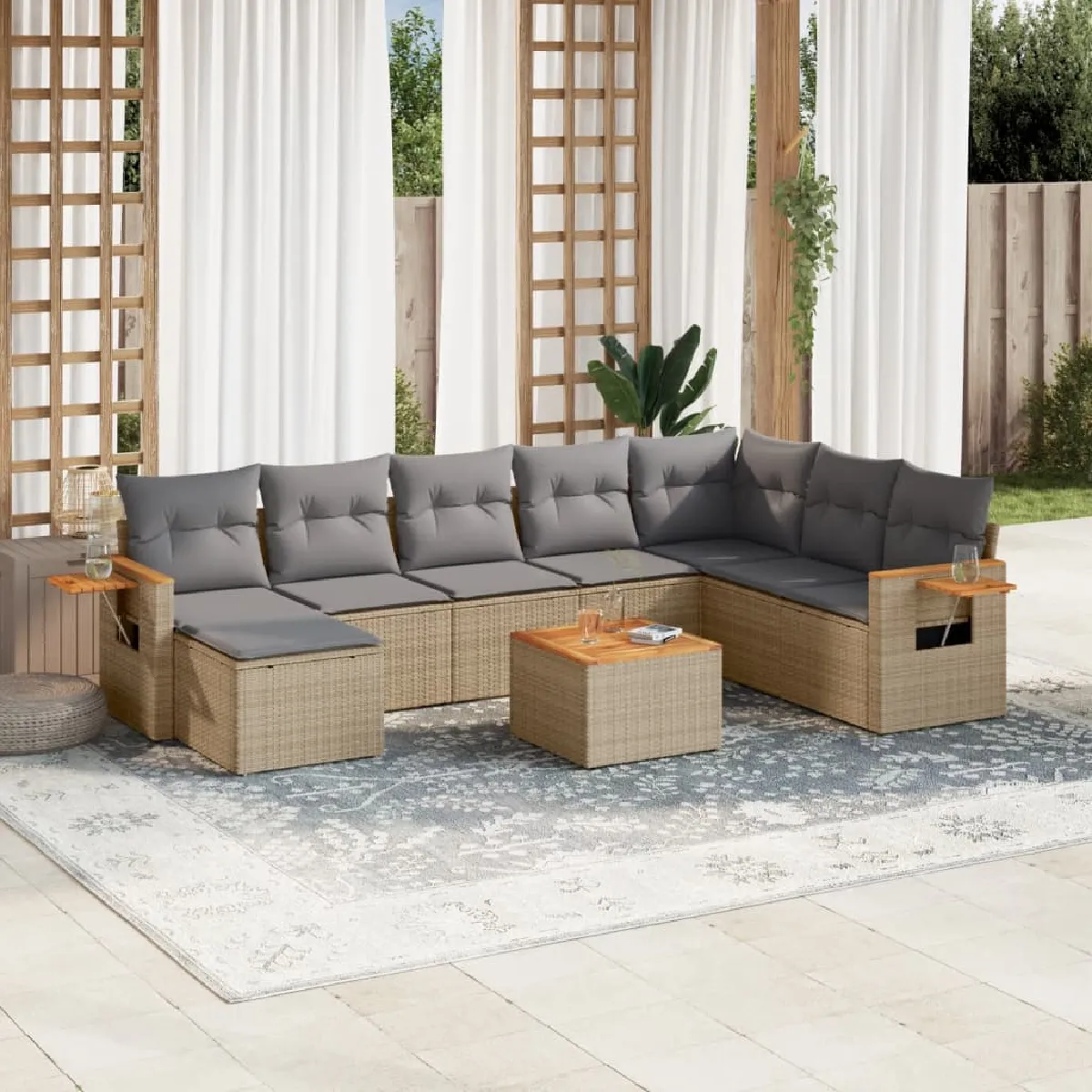 vidaXL Salon de jardin - 9 pcs Résine tressée Beige