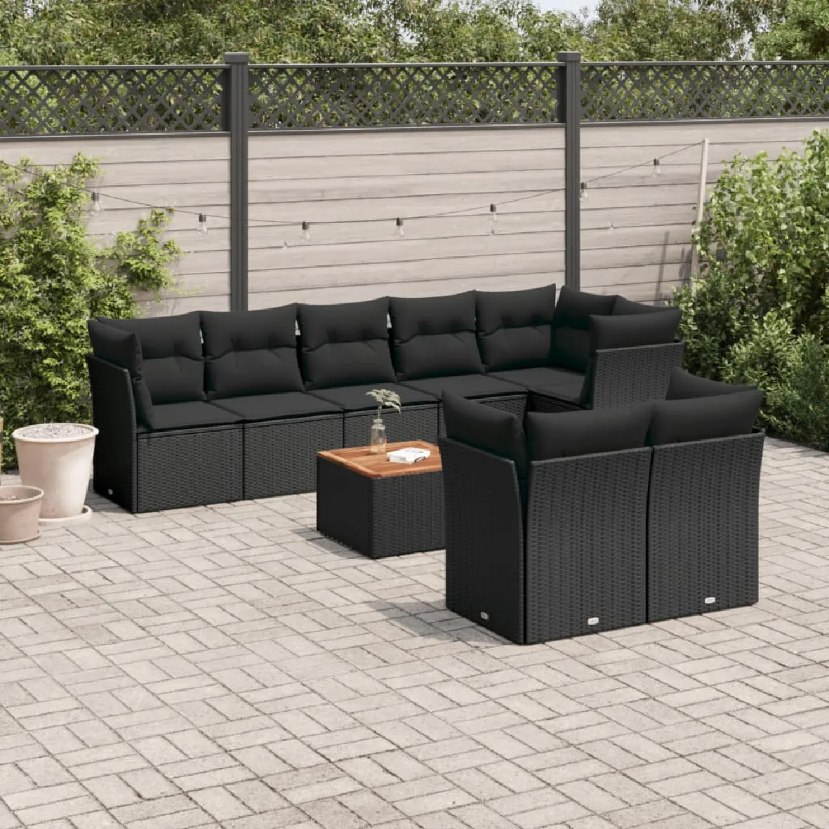 Vidaxl Noir Salon De Jardin 9 Pcs
