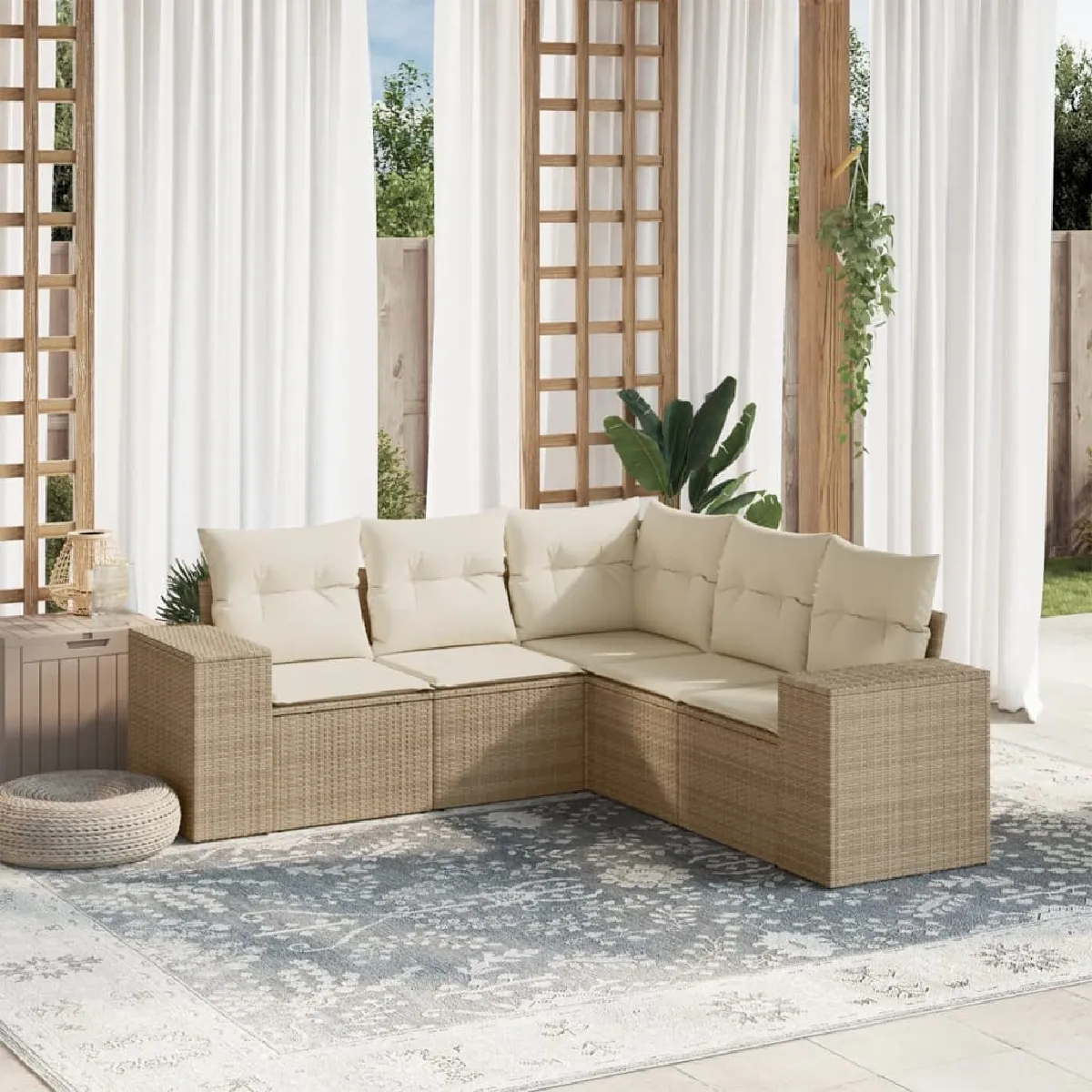 Non Communiqué Beige Salon De Jardin Modulable Vidaxl Rotin 5 Pieces X 83 X 69 5 Personnes - Image 3