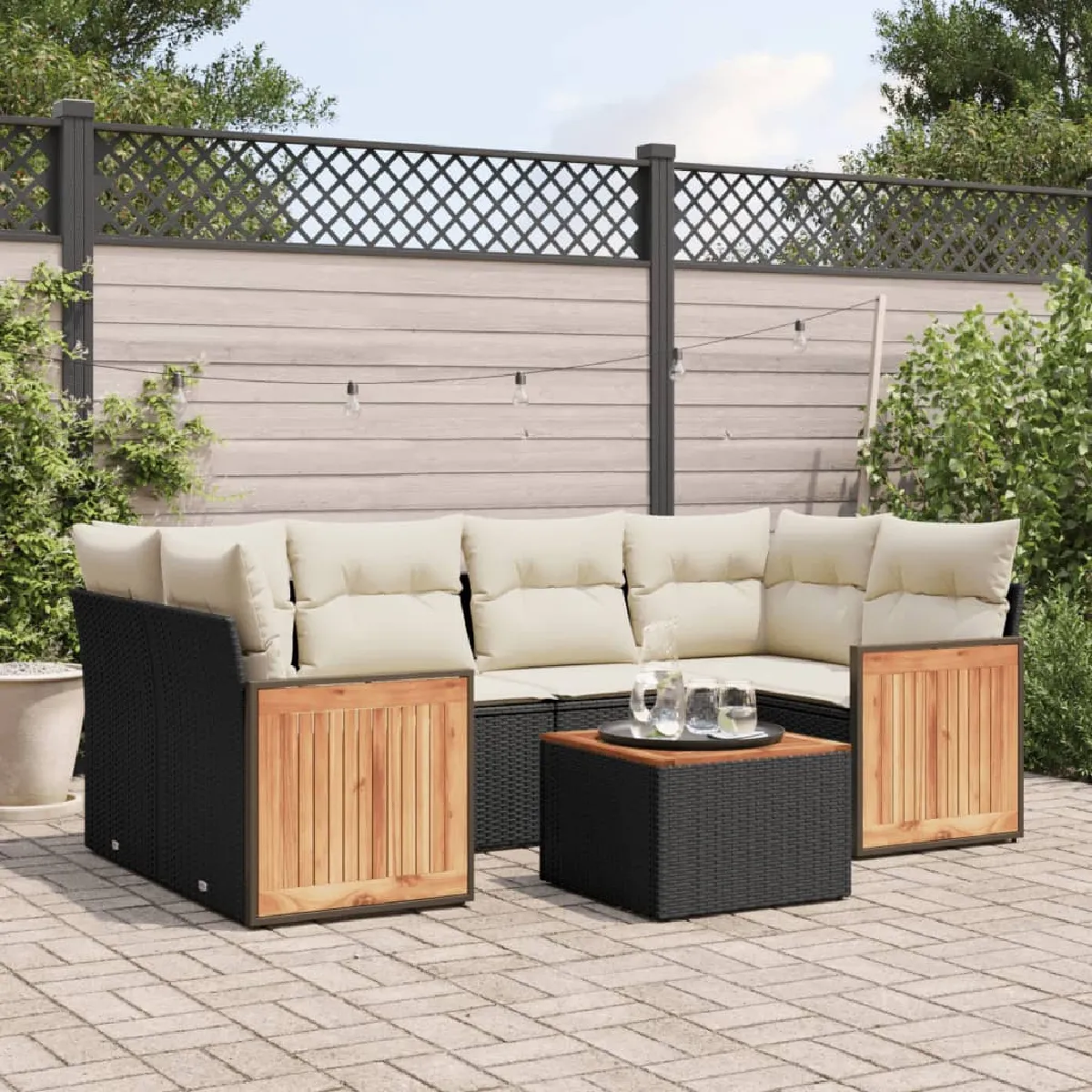 vidaXL Salon de jardin 7 pcs - Noir