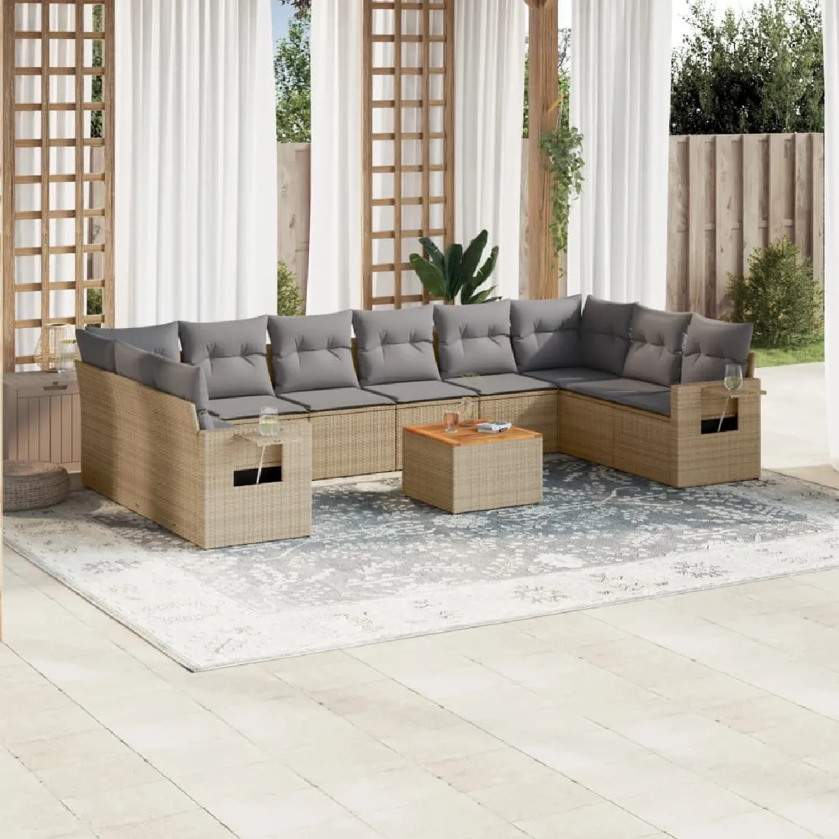 vidaXL Salon de jardin 11 pcs mélange beige