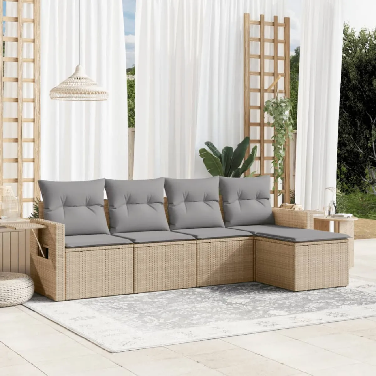 vidaXL - Salon de Jardin - Ensemble 5 Pièces - Beige - Image 3